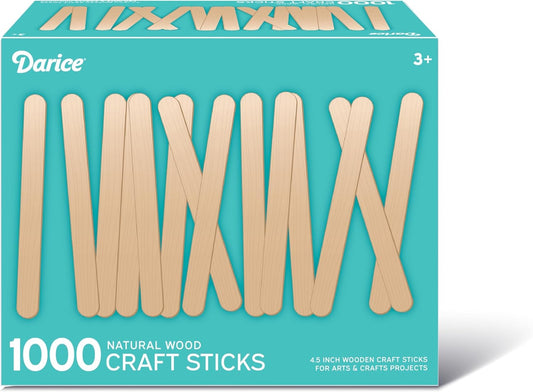 Darice 1000 Pcs Popsicle Stick, 4.5" Natural Wood Craft Sticks Supplies, Ice-Cream Stick Pop, Ages 3+