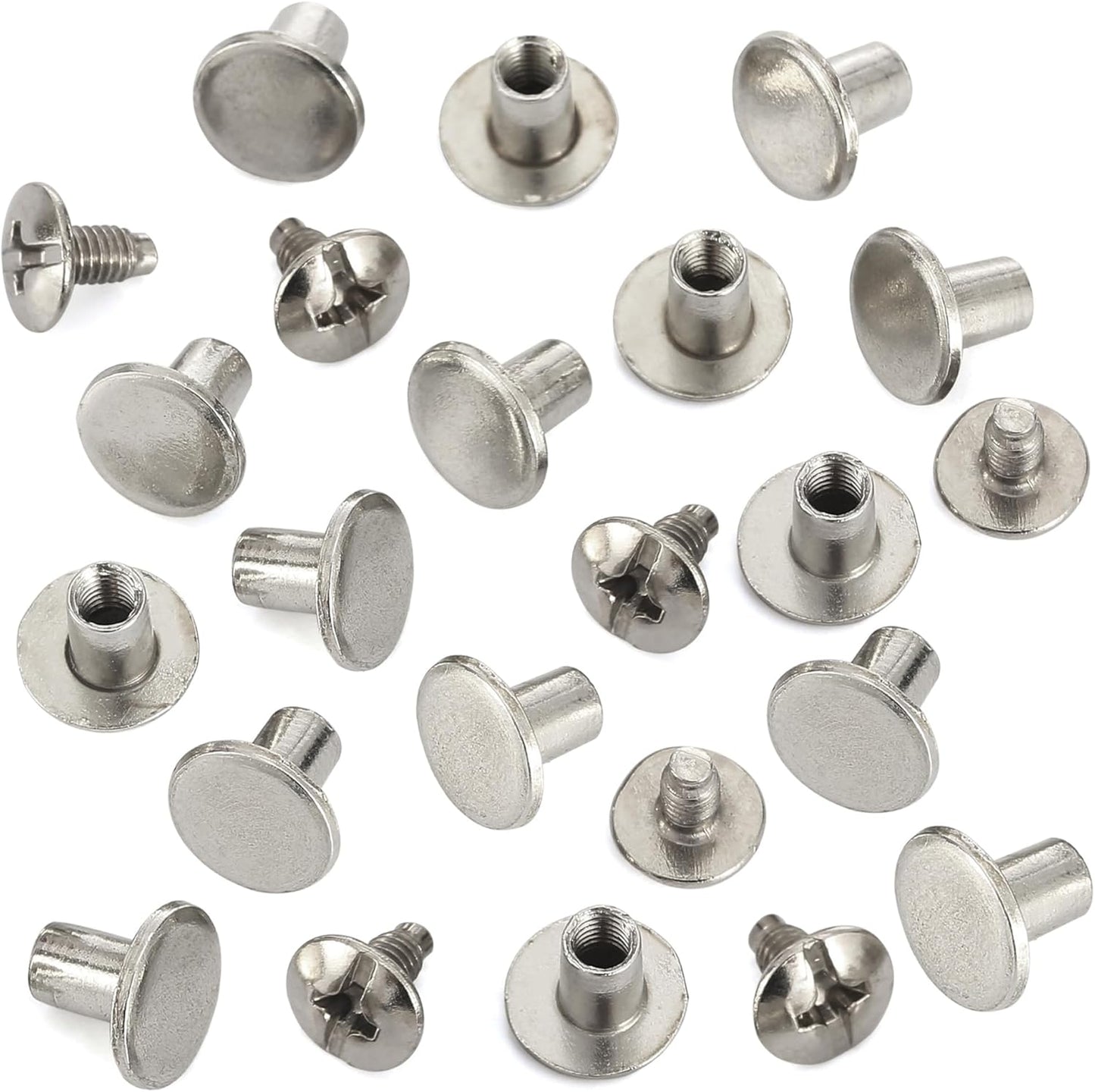 YORANYO 150 Sets 8MM Chicago Screws Leather Rivets for Fabric Chicago Binding Screws Buttons Metal Studs Rivets for Decorate and Repair Belts Bags Shoes Purse Dog Collar Leather Craft (Silver)