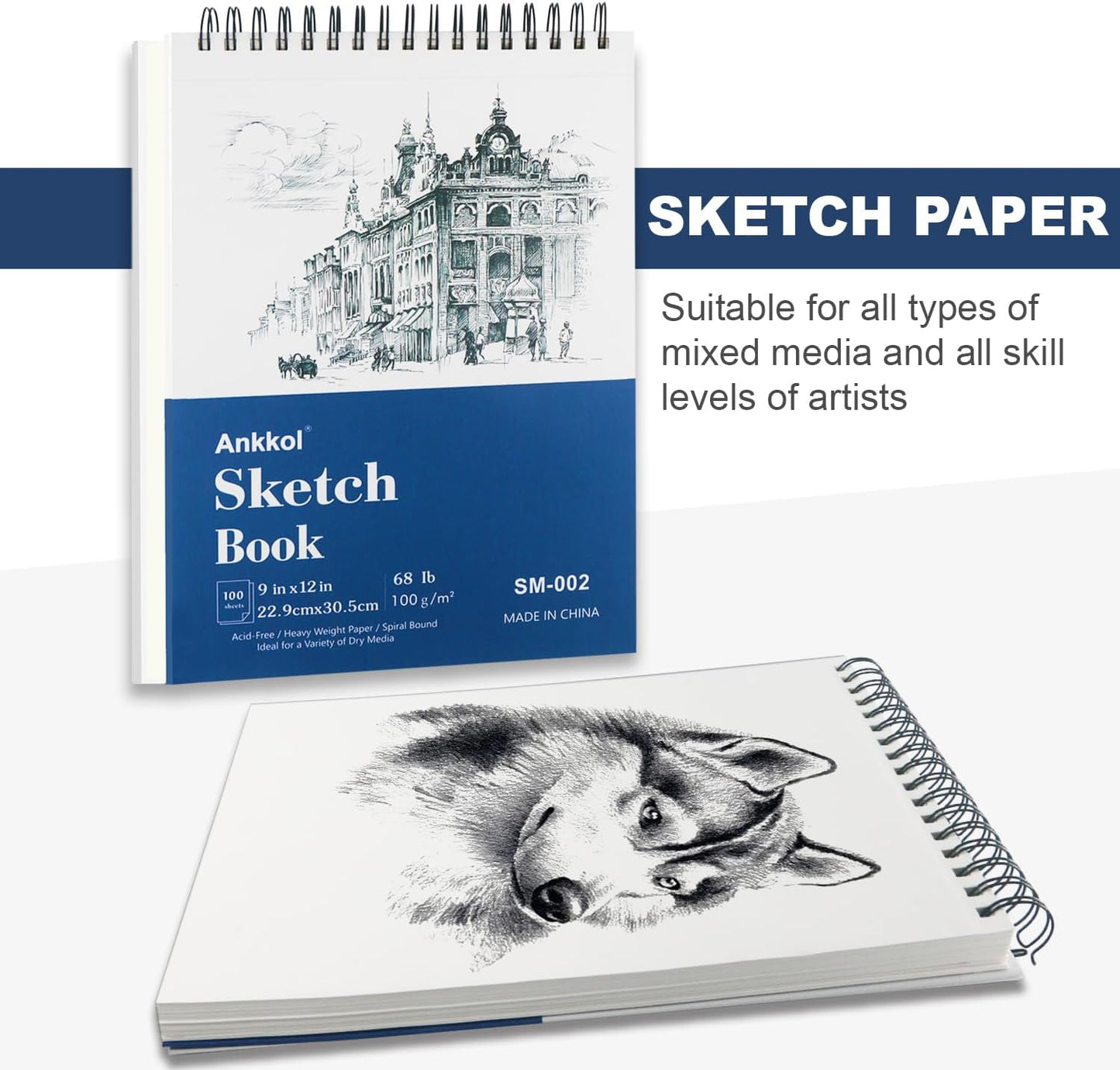 9" x 12" Sketch Book, Hardcover Sketchbook, Top Spiral Bound Sketch Pad, 100 Sheets (68lb/100gsm) Drawing Paper Pad, Art Supplies for Adults for Kids Drawing Notebook.