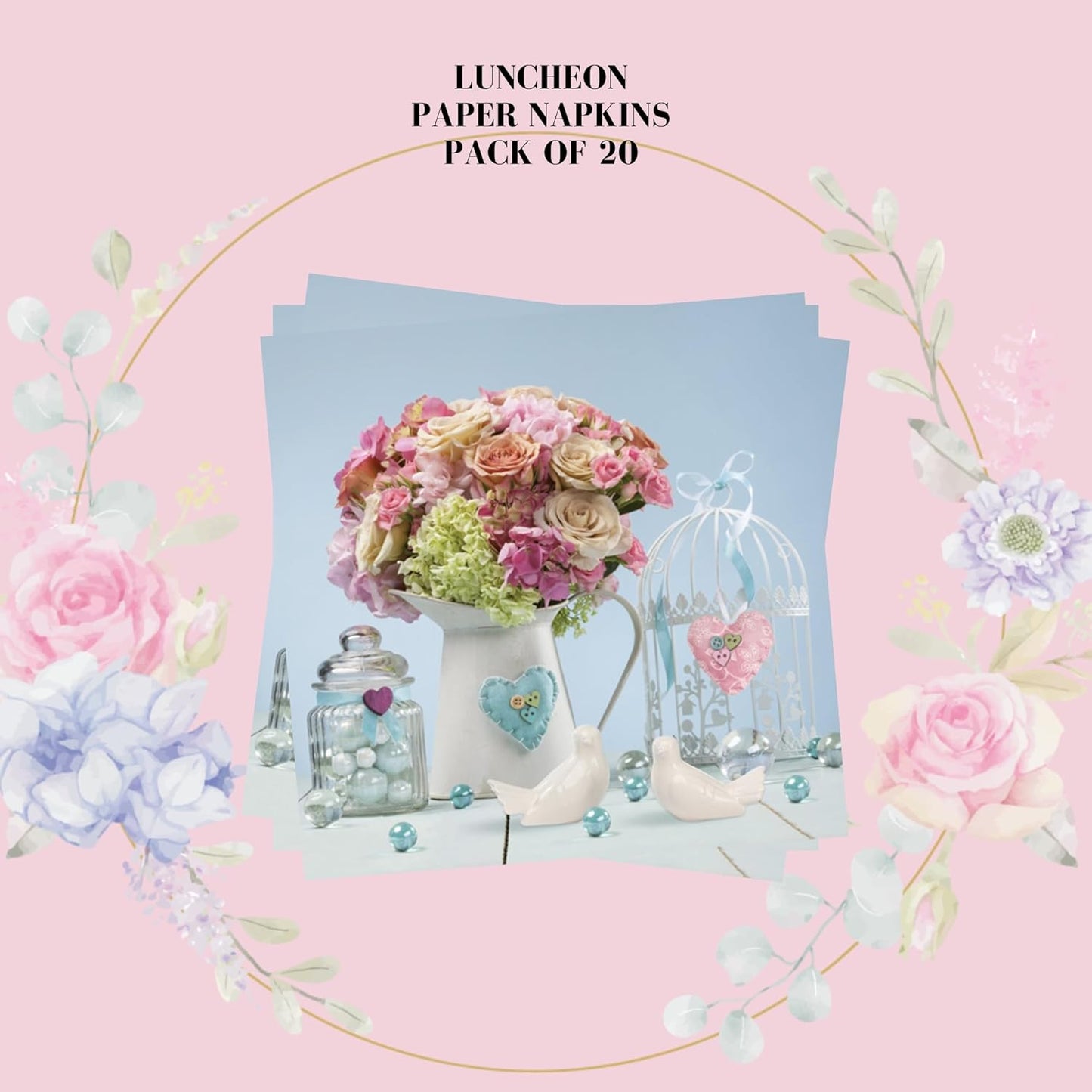 20-ct 13x13 Flowers Paper Luncheon Decoupage Napkins, 3-Ply Servilletas Printed Jug Full of Flower Cocktail Napkin for Art, Dinner and Party, Disposable Napkins Decor