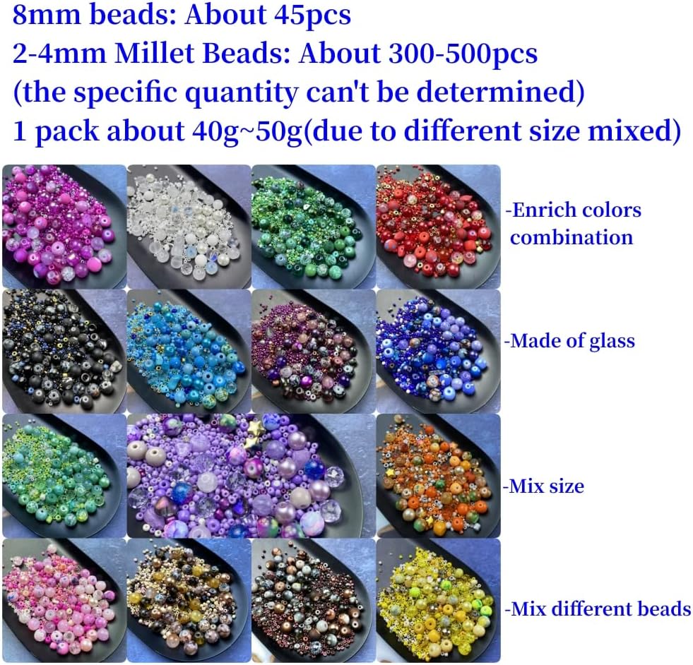 Assorted Glass Resin Beads Multi Size Colors Smooth Cracked Gravel Millet Spacer Beads for Bracelets Necklace Earring DIY Jewelry Making Craft (White Series)