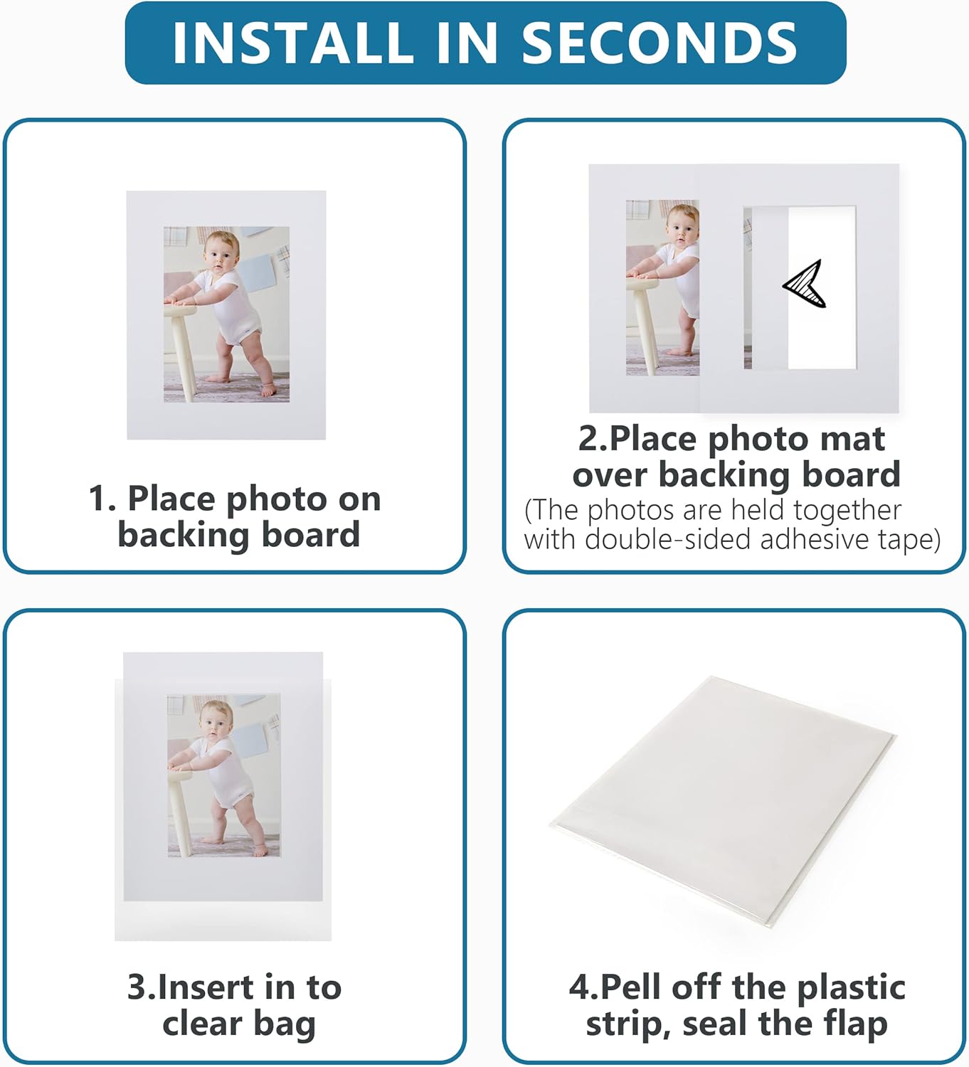 Somime 10 Pack White Photo Mats 11x14 for 8x10 with Core Bevel Cut Matte Sets, Acid Free Mat Board for Picture Frame, Photos, 11x14 Mat - Includes Pre-Cut Mats, Backing Boards and Clear Seal Bags