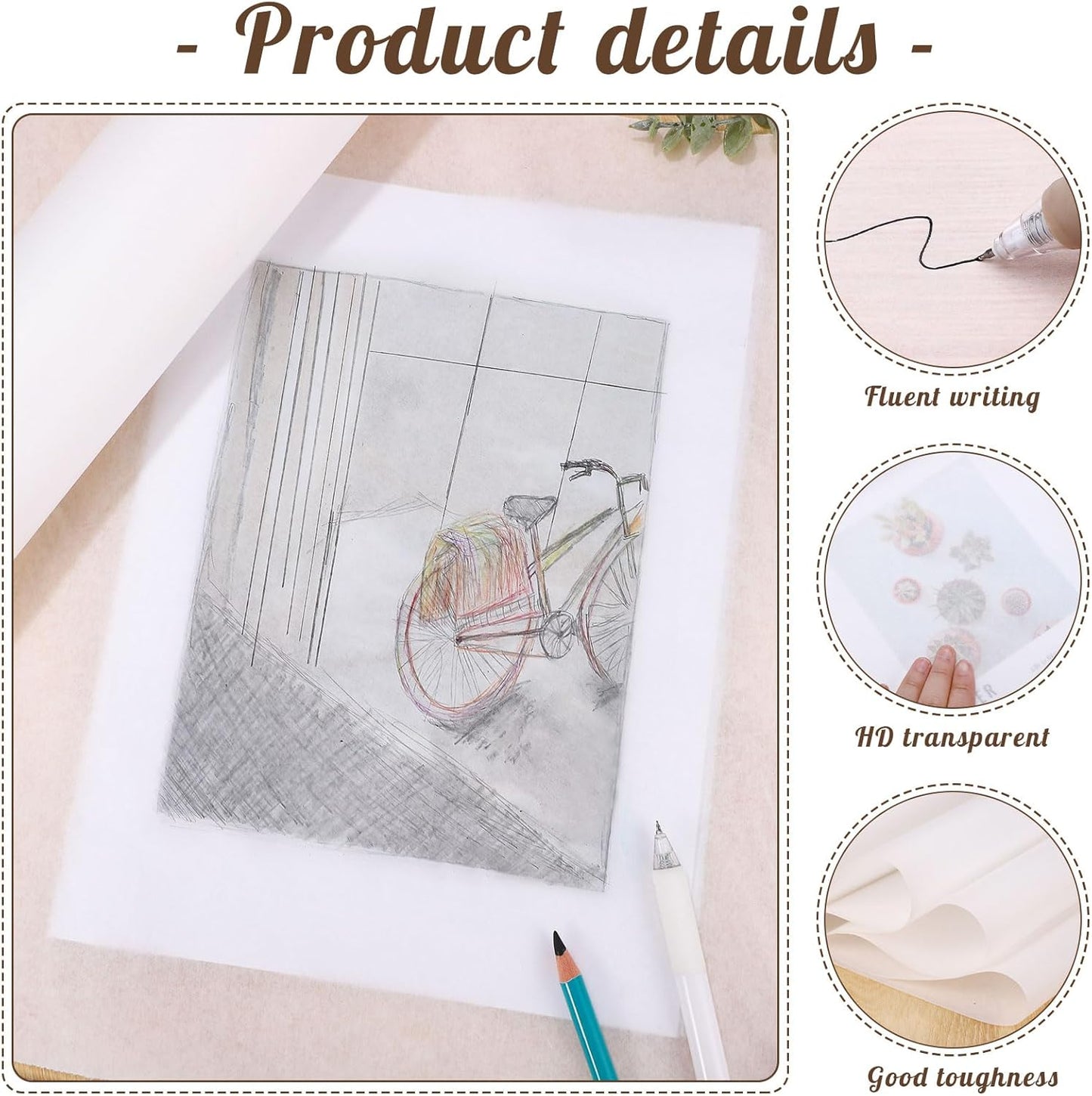 Tracing Paper Roll 24in x 75yd, White Trace Paper Pattern Paper Translucent Tracing Paper for Sewing, Drawing, Sketching, Gift Wrapping