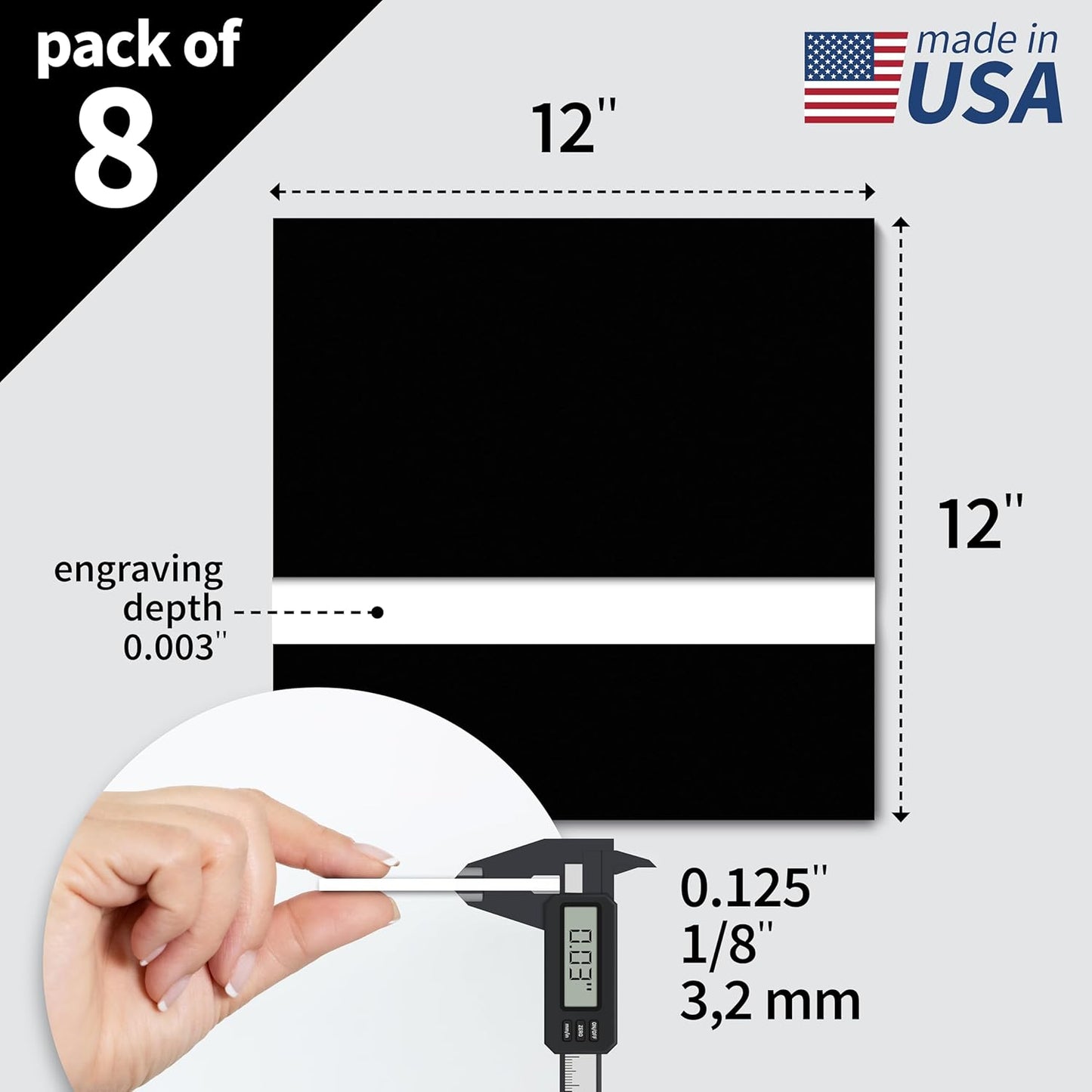 Trotec TroLase | 12"x12"x1/8", 8 Pcs | Black/White | 2 Ply | Modified Acrylic | Laser Engraving Double Color Plastic Sheet | Engraving Blanks for Laser, Saw, Guillotine | Made in USA