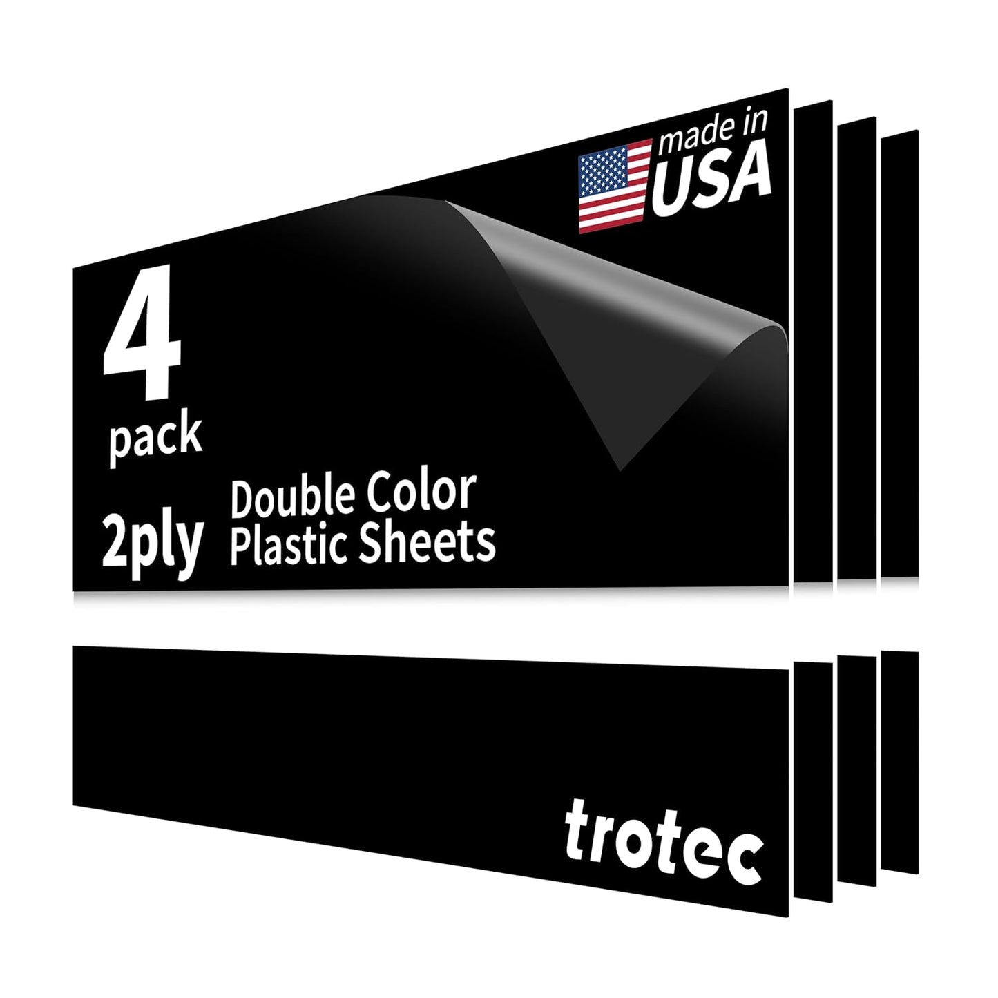 Trotec TroLase | 12"x20"x1/32", 4 Pcs | Black/White | 2 Ply | Modified Acrylic | Laser Engraving Double Color Plastic Sheet | Engraving Blanks for Laser, Saw, Guillotine | Made in USA