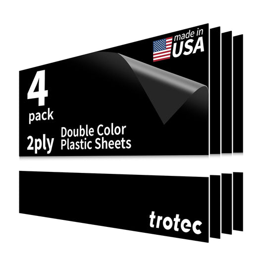 Trotec TroLase | 12"x20"x1/32", 4 Pcs | Black/White | 2 Ply | Modified Acrylic | Laser Engraving Double Color Plastic Sheet | Engraving Blanks for Laser, Saw, Guillotine | Made in USA