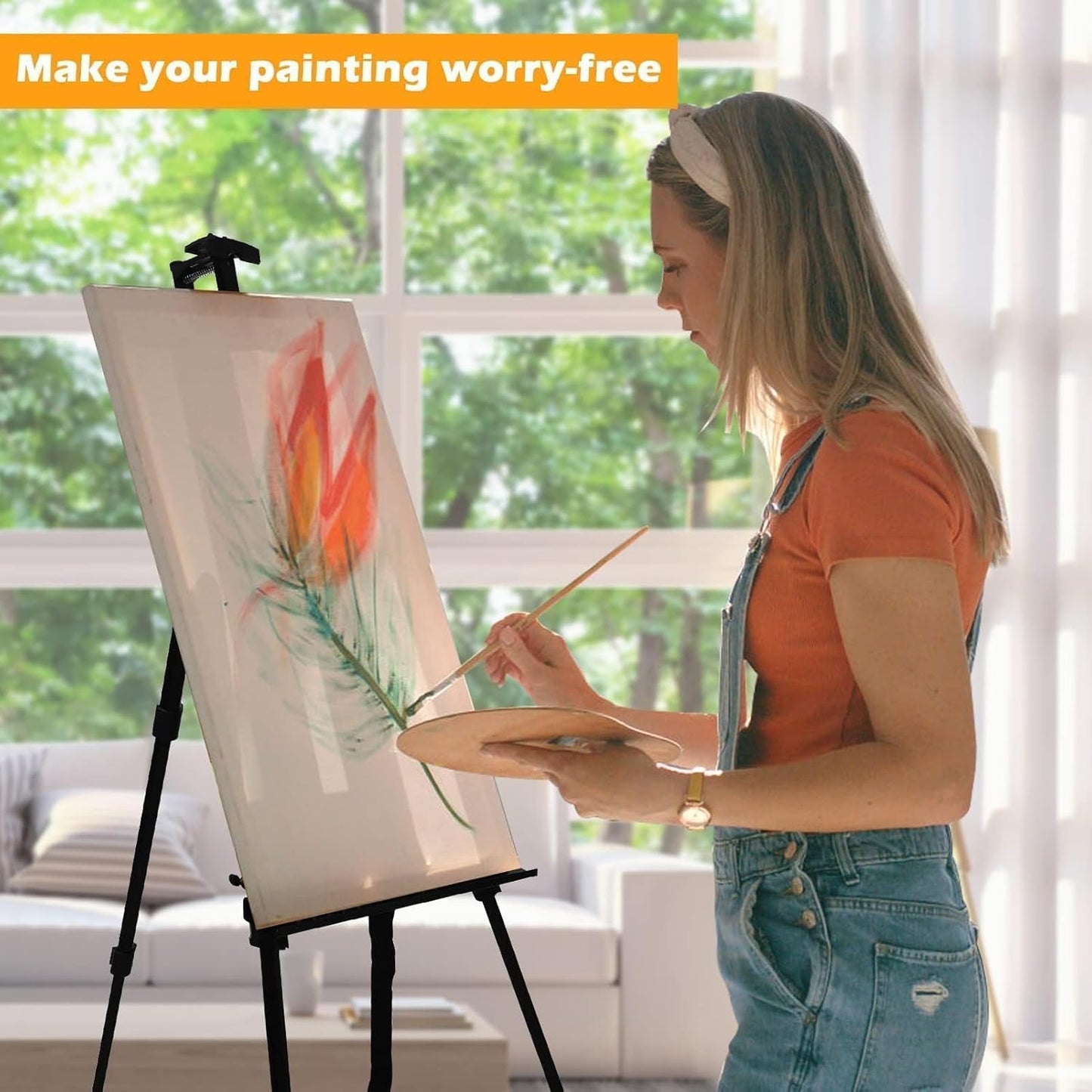 RRFTOK Easel Stand for Sign and Painting - Metal Tripod Adjustable Art Easels for Display Canvases Height from 17 to 66 Inch - Carry Bag for Table-Top/Floor Drawing and Displaying with Black