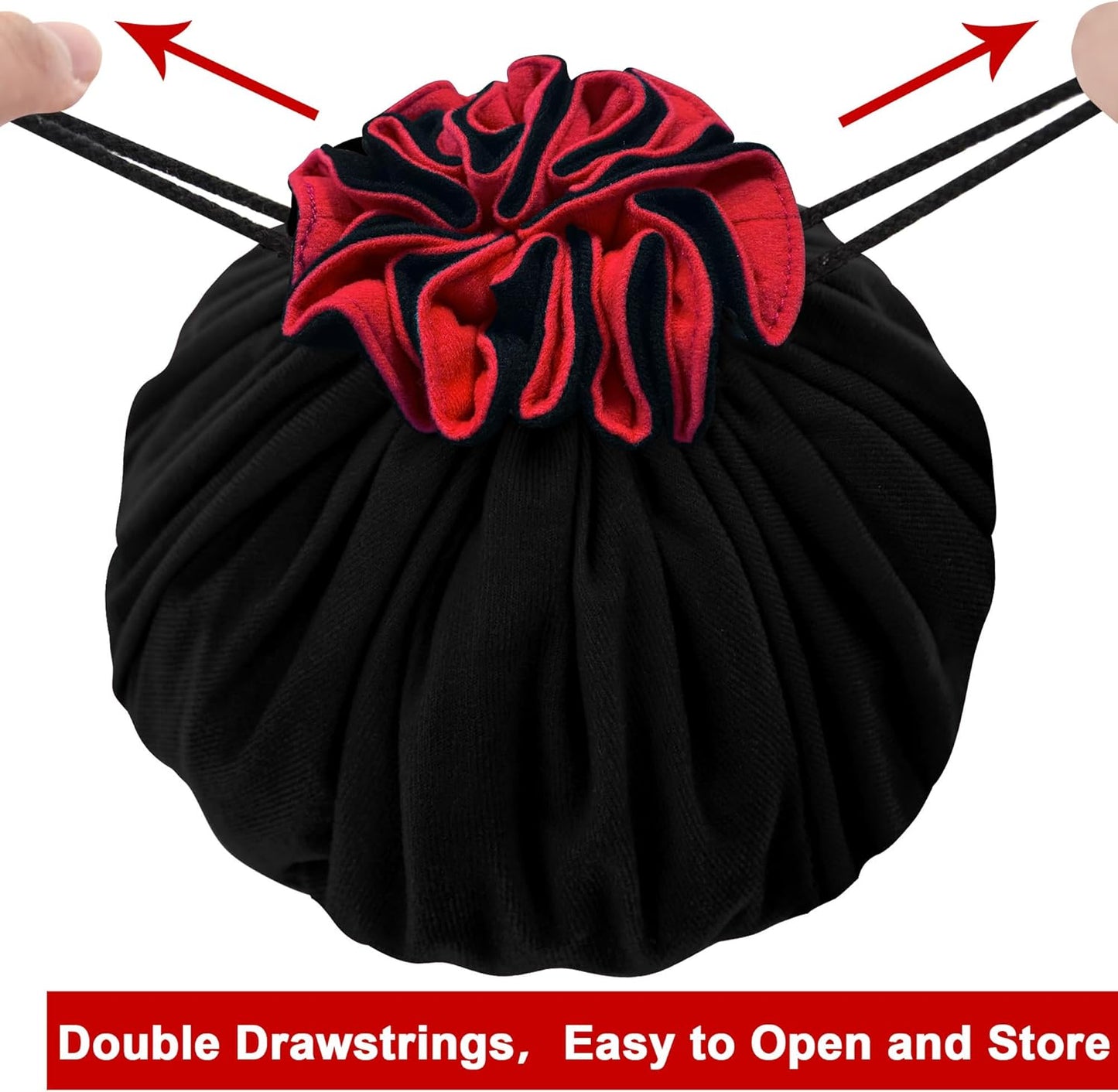 SIQUK Large Dice Bag with Pockets Drawstring Dice Bag DND Dice Storage Bag Big Capacity Dice Pouch for RPG MTG Table Games, Hold over 300 Dice (Black & Red)