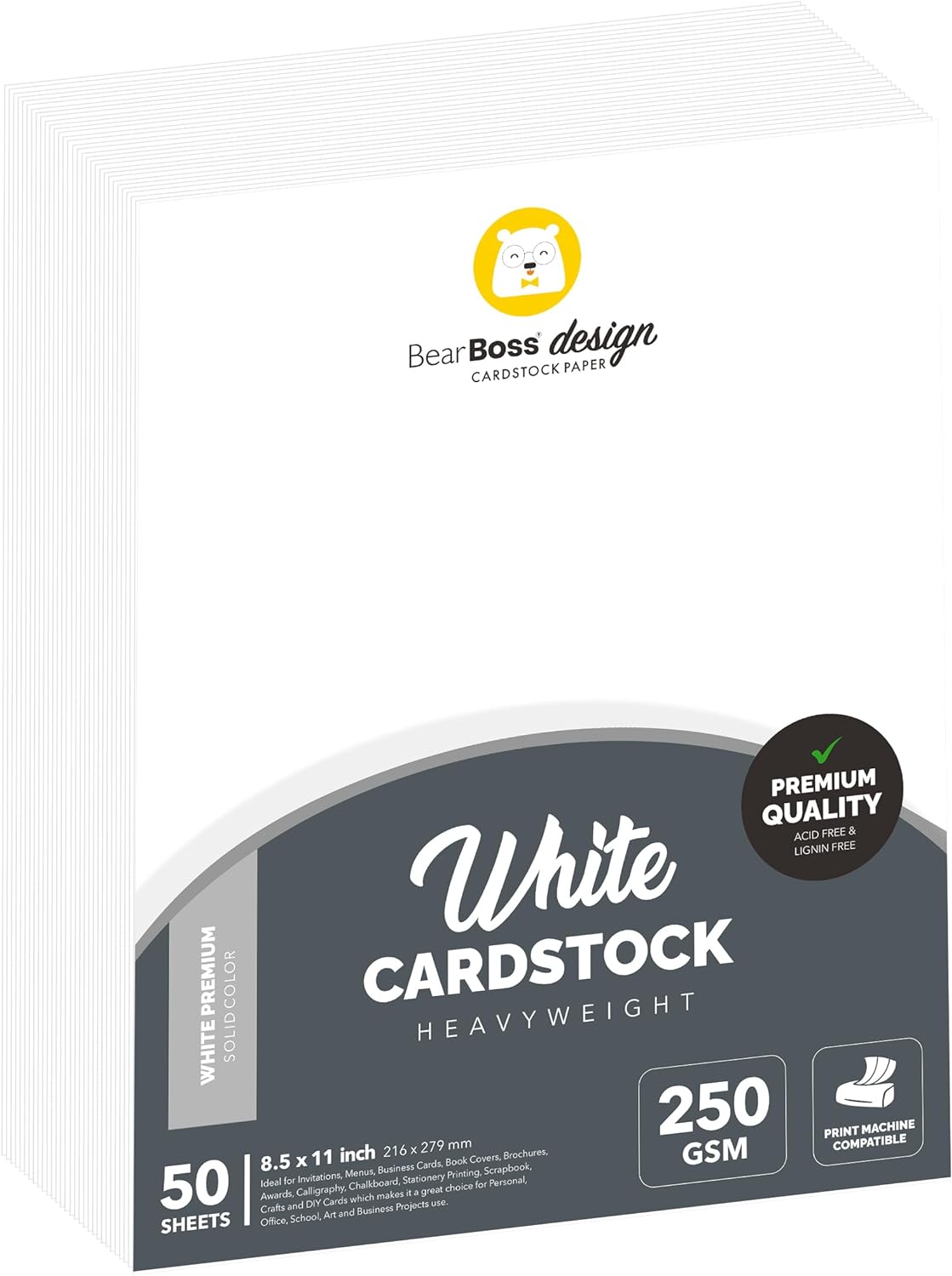White Cardstock Thick Paper 50 Sheets, 8.5" x 11" Heavyweight 92lb Cover Card Stock for Crafts and DIY Cards Making