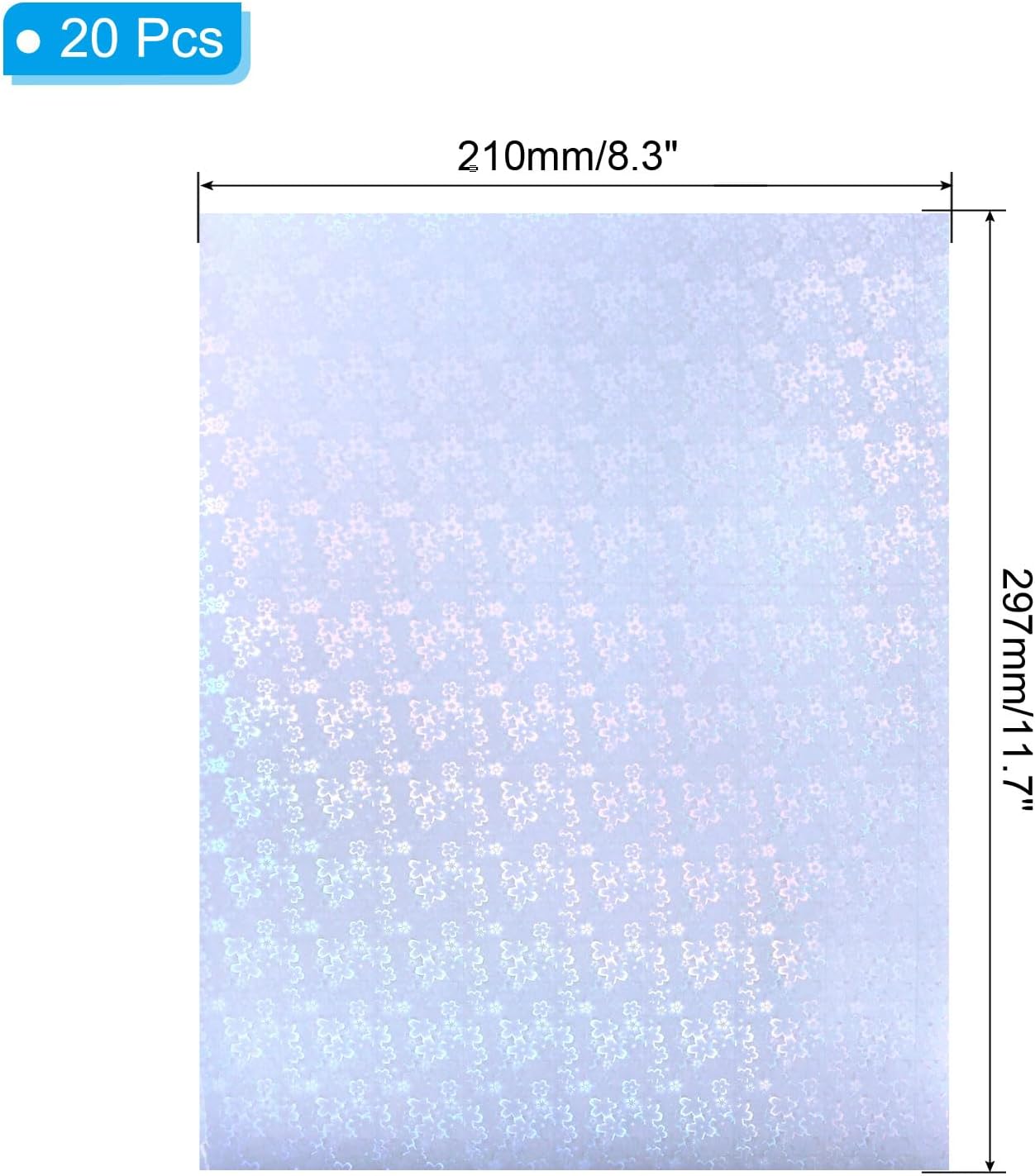 PATIKIL 11.7x8.3" Holographic Sticker Paper, 20Sheets A4 Polypropylene Self-Adhesive Transparent Waterproof Laminate Overlay Film for Photo Cards Scrapbook Decorations, Flower