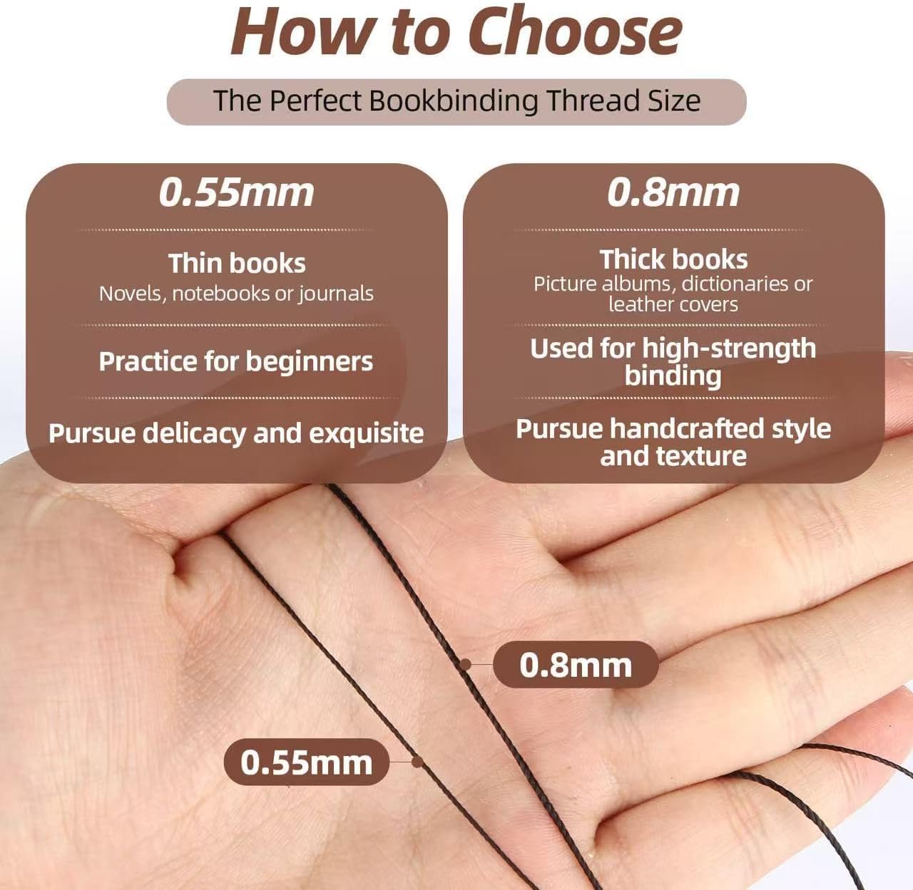 Natural Waxed Thread, 0.55mm/0.8mm, Wax Thread for Handcrafted Wrapping, Sewing, Bookbinding, Leather Threads, Beginners Craft DIY, Hemp Cord (Black/Brown/White, 0.8mm/16 Yards)