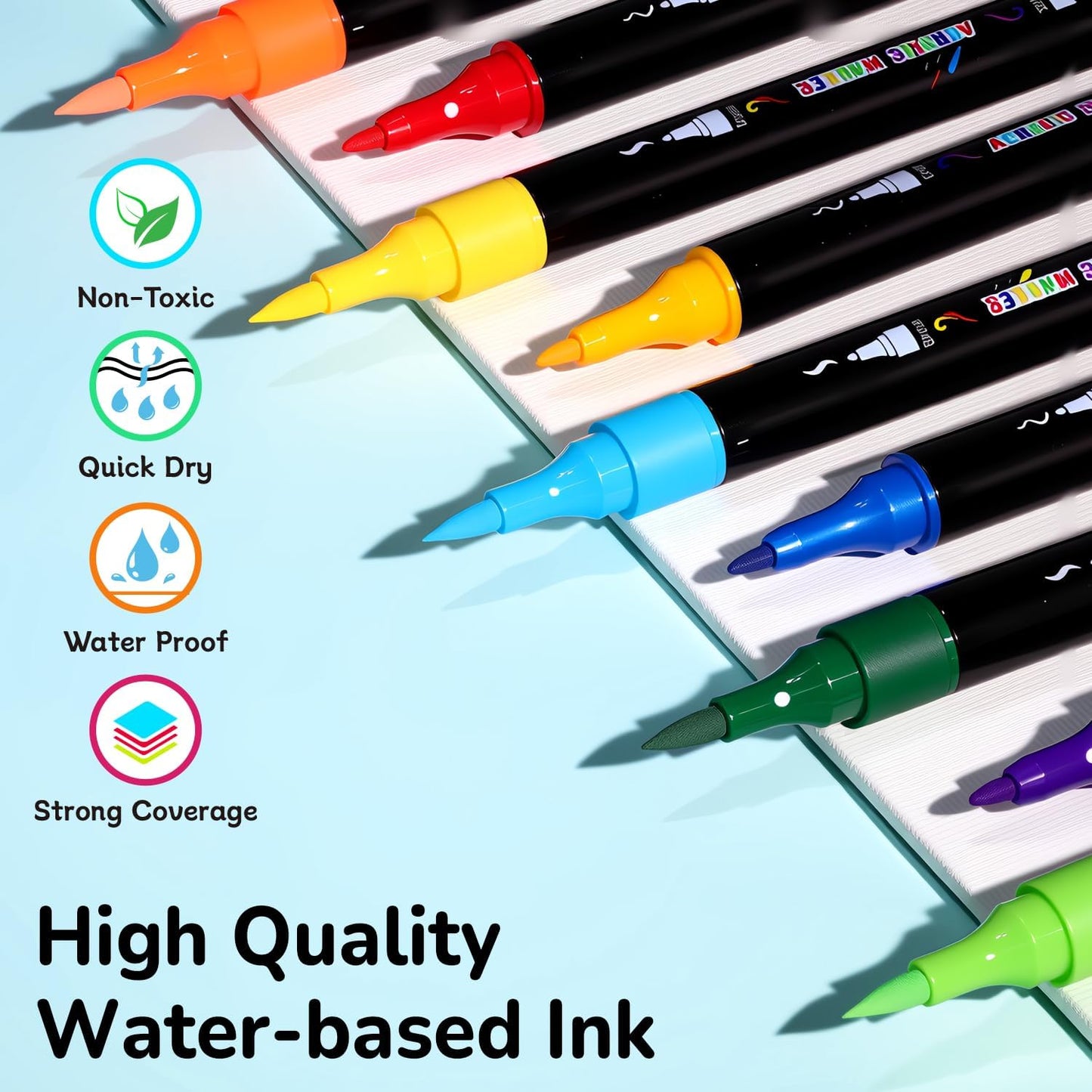 Acrylic Markers, 60 Dual-Tip Paint Pens for Rock Painting, Colouring Books, Mugs, Canvas Shoes, Metal, Scrapbooking - Quick Dry, Brush & Fine, Drawing Markers, Classrooms Must Have