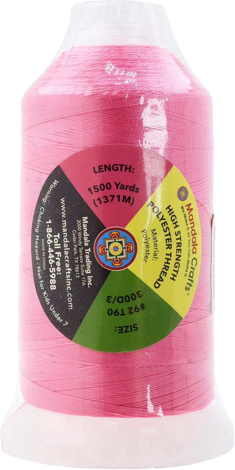 Mandala Crafts Pink Heavy Duty Thread - 1500 Yds Tex 90 for Sewing, Drapery, Jeans, Leather, Hair, Bonded Polyester Outdoor Marine Upholstery Threads