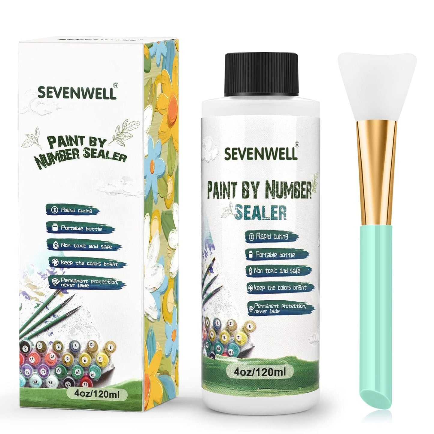 SEVENWELL Gloss Varnish for Acrylic Painting, Paint by Numbers Sealer, Acrylic Clear Coat, High Finish Non-Yellowing Anti-Crazing for Air Dry Clay Glaze