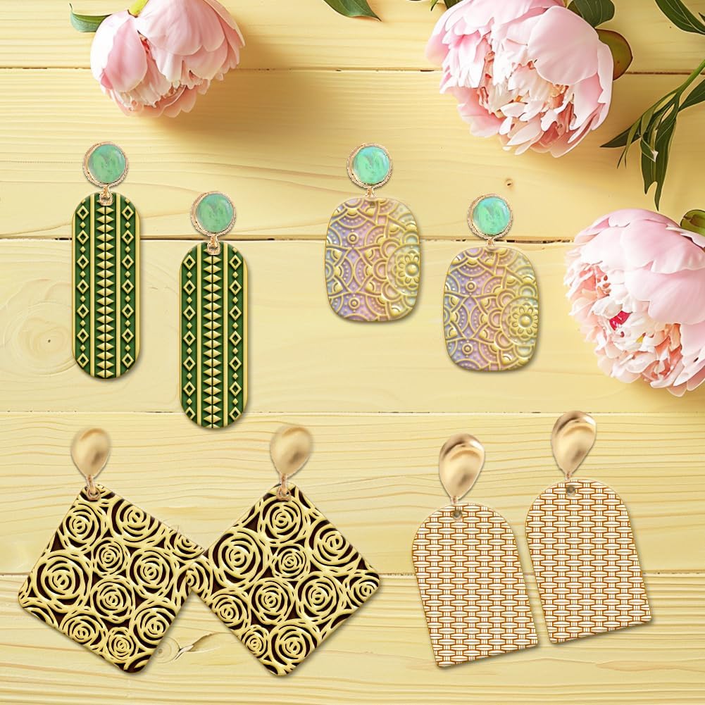 4PCS Polymer Clay Texture Sheets Set for Using with Clay Cutters, Boho Clay Texture Mats, Pottery Jewelry Making Kit DIY Creative Crafts Tools