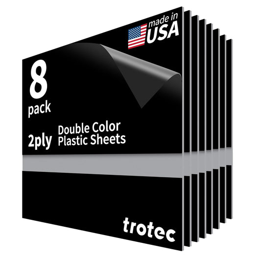 Trotec TroLase | 12"x12"x1/16", 8 Pcs | Black/Silver| 2 Ply | Modified Acrylic | Laser Engraving Double Color Plastic Sheet | Engraving Blanks for Laser, Saw, Guillotine | Made in USA