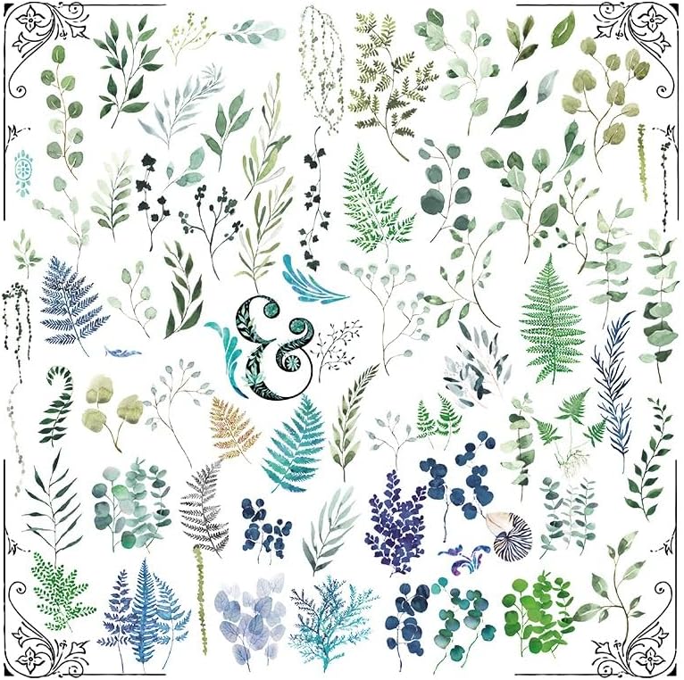 Vintage Vellum Stickers Floral Plants Elements Scrapbooking Supplies Flowers Botanic Natural Translucent Paper Self-Adhesive Junk-Journal Items (Eucalyptus)