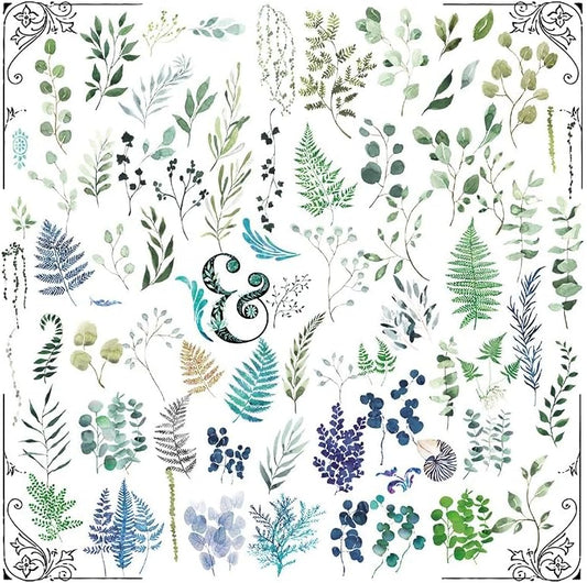 Vintage Vellum Stickers Floral Plants Elements Scrapbooking Supplies Flowers Botanic Natural Translucent Paper Self-Adhesive Junk-Journal Items (Eucalyptus)