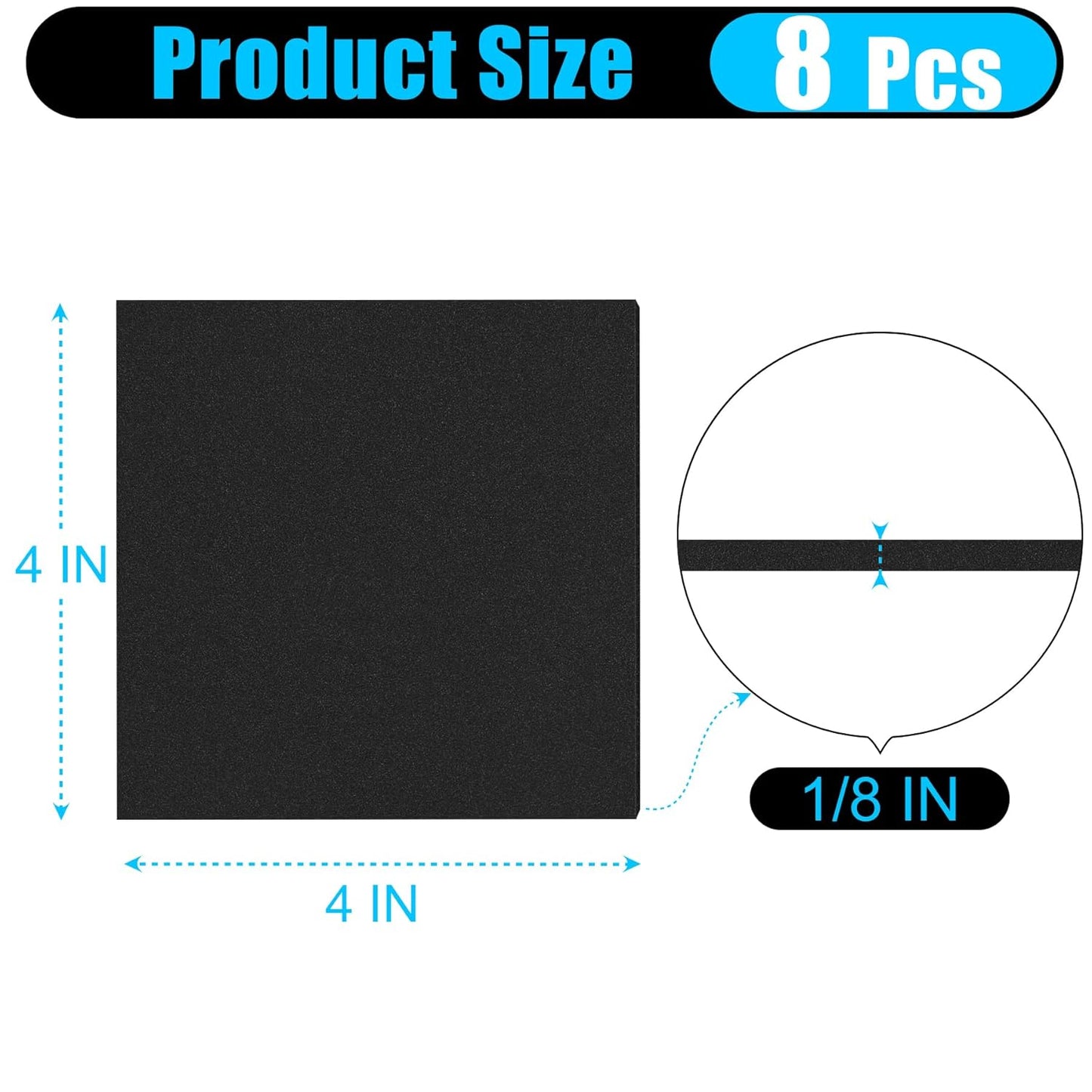 ToLanbbt 8 PCS Adhesive Foam Padding Sheets Closed Cell Neoprene Foam Sheet 1/8" Thick, 4" x 4" Self Stick Insulation Anti Vibration Pads Anti-Slip for Furniture, Cars, Speakers, DIY