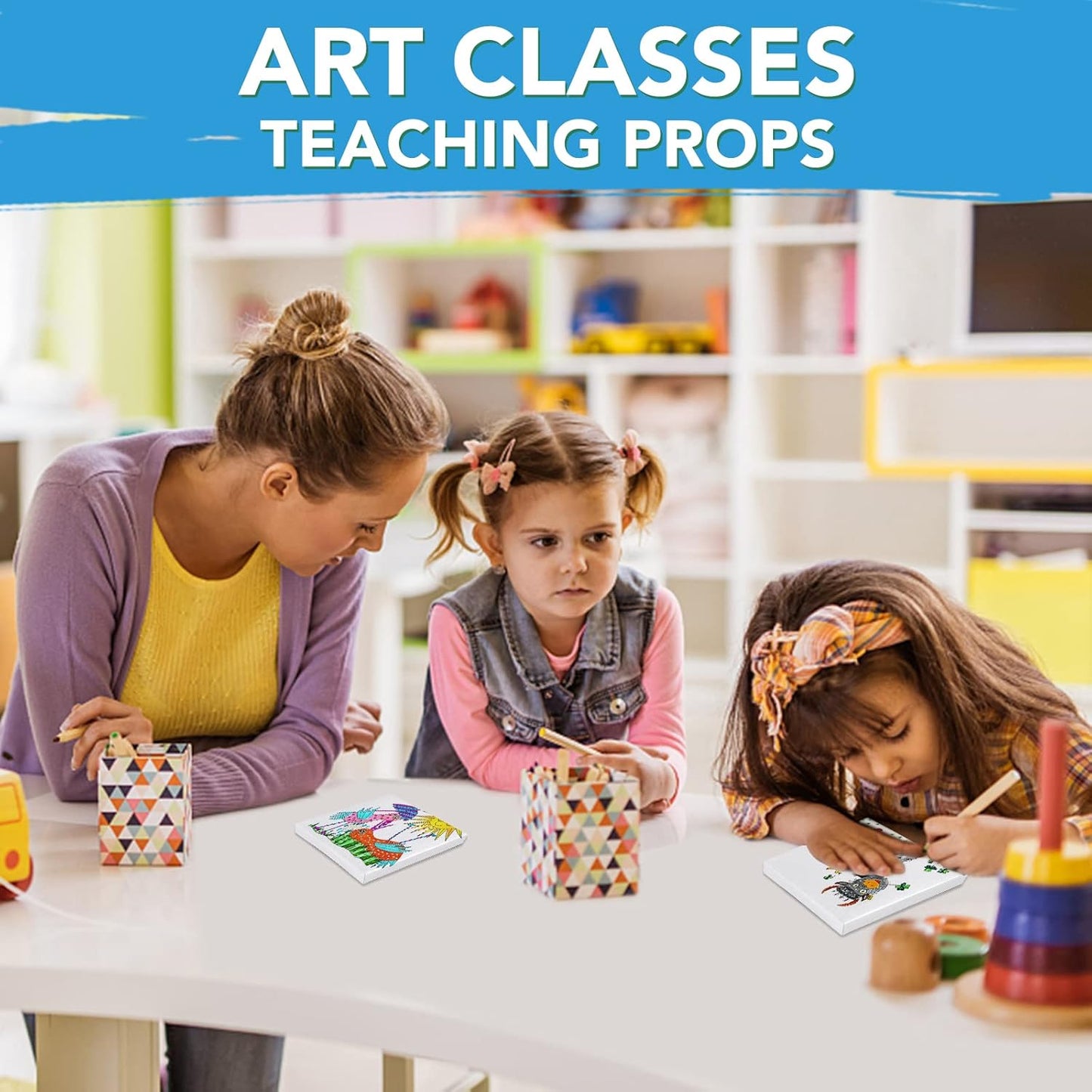 ESRICH Mini Canvases for Painting,4x4In Canvas in Bulk 24Pack, 2/5In Profile Small Square Canvas, Blank Canvases are Great for School Projects and Kids Birthday Parties, Home Decor Project.