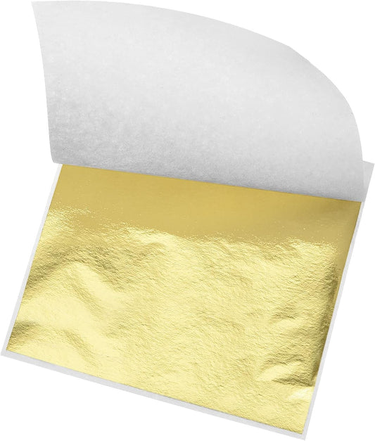 MECCANIXITY Gold Leaf Foil Sheet, Bright Golden Leaf Papers, 3.3 x 3.1inch for Art Decoration, Sculptures, Painting, Pack of 100