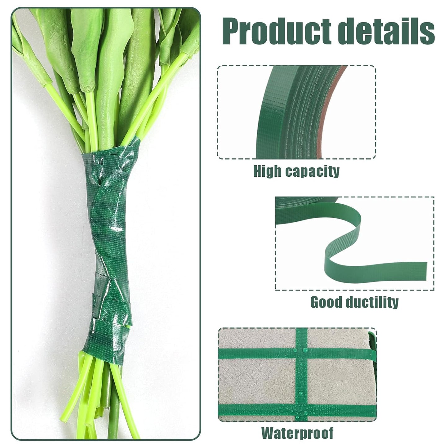 Prudiut 3 Roll Green Floral Tape Waterproof Florist Tape, 1/2" Wide Flower Wrap Tape Floral Tape for Fresh Flower Bouquet Wrap Flower Arrangements Crafts (100Ft/33Yd)