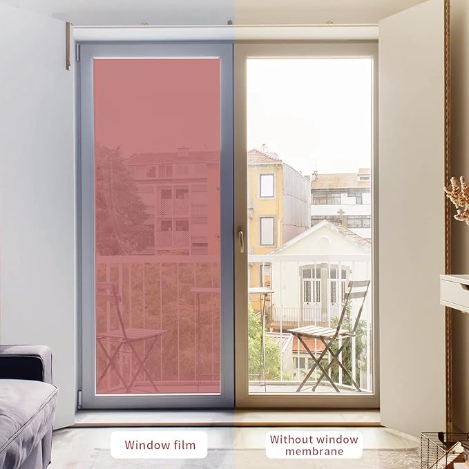 Filmgoo Window Privacy Film One Way Daytime Mirror Tint Treatments UV Heat Control Vinyl Stickers Sun Block Glass Paper Door Covering Reflective (Red Silver, 35.4 Inch x 6.5 Feet)
