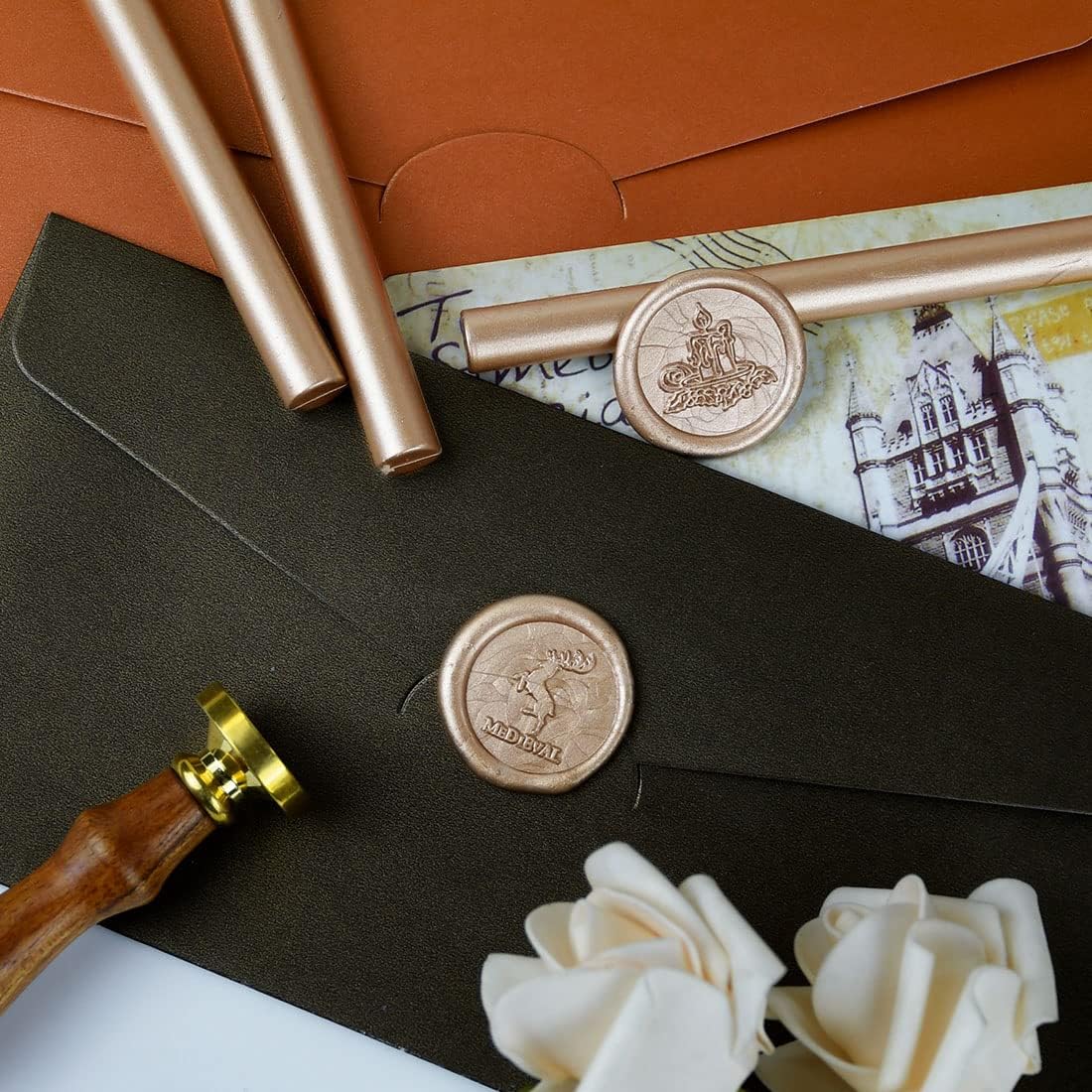 Champagne Gold Seal Wax Sticks for Large Glue Gun, Sealing Decoration for Wedding Invitation/Thanks Card Envelope/Shower Gifts Wrapping, 12 pcs/Box