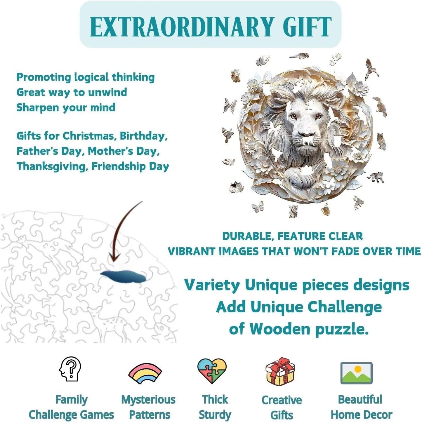 Wooden Puzzles Adults, 3D Paper Lion Wooden Puzzles 200 Pieces, Unique Animal Shaped Wood Challenging Jigsaw Puzzles Gifts for Adults, 11.4x11.2in