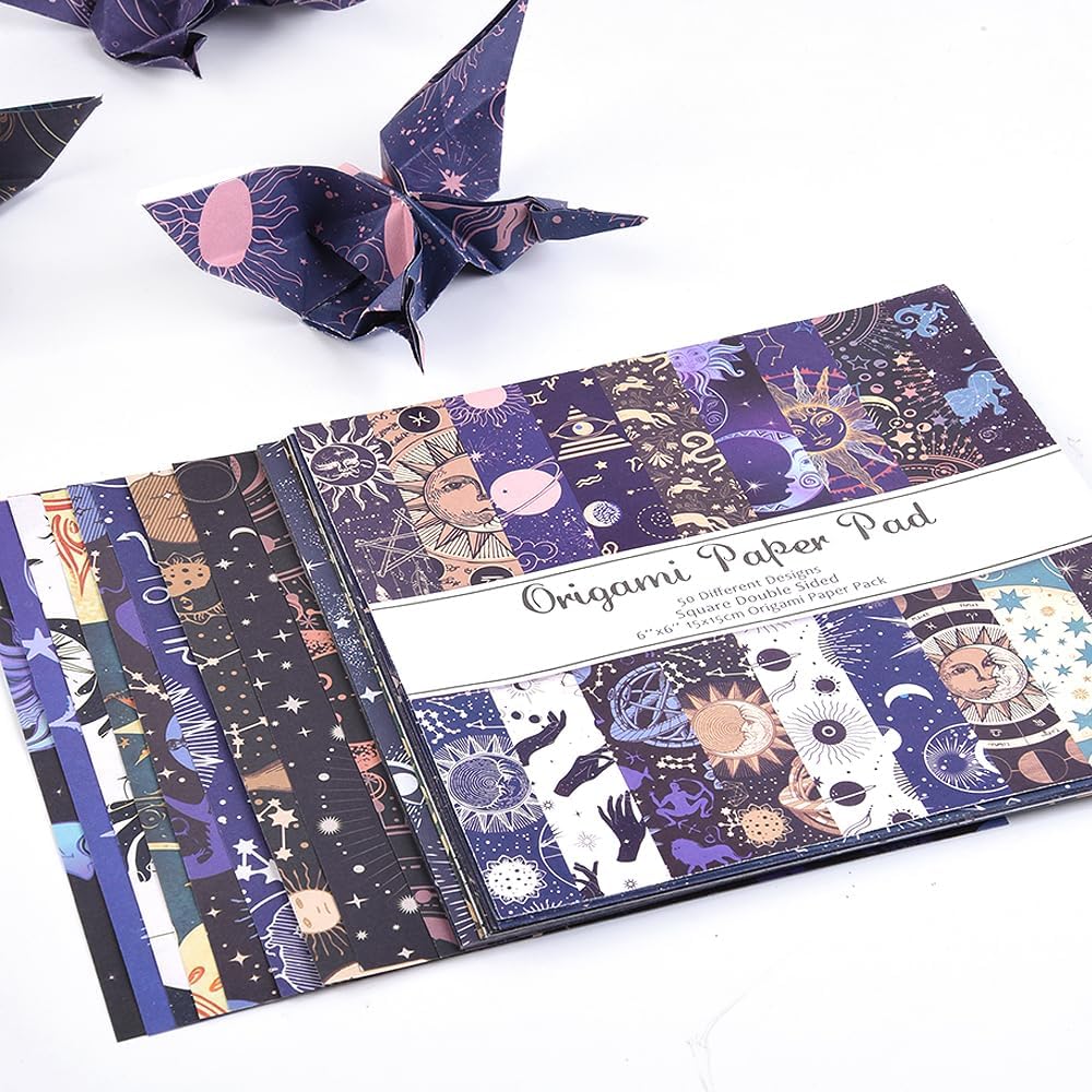 Origami Paper Kit 50 Sheets 70GSM 6 Inch Square Double Sided Color 50 Vivid Japanese Washi Chiyo Colors for Hand Crafts Origami Paper Arts Creativity.Constellation
