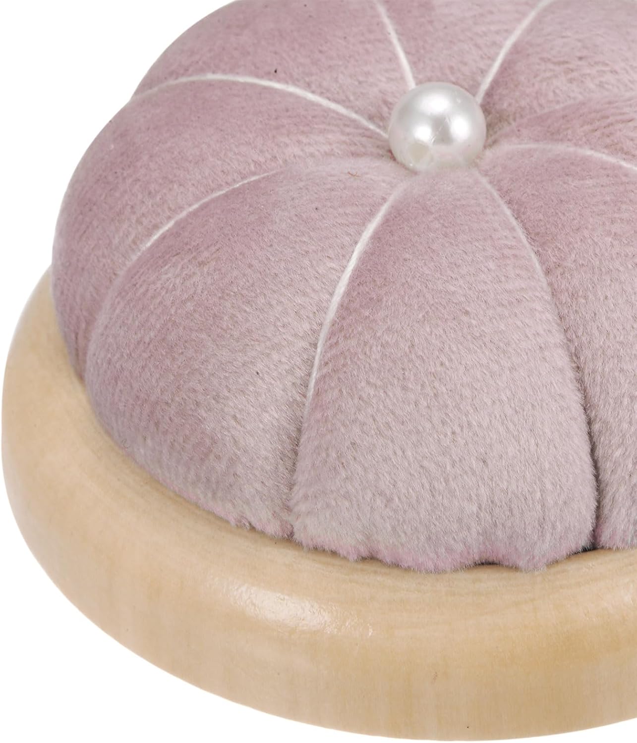 HARFINGTON Wooden Base Pin Cushion Japanese Style Cute Needle Holder Pincushions Round for Sewing Quilting Needlework DIY Crafts, Pink