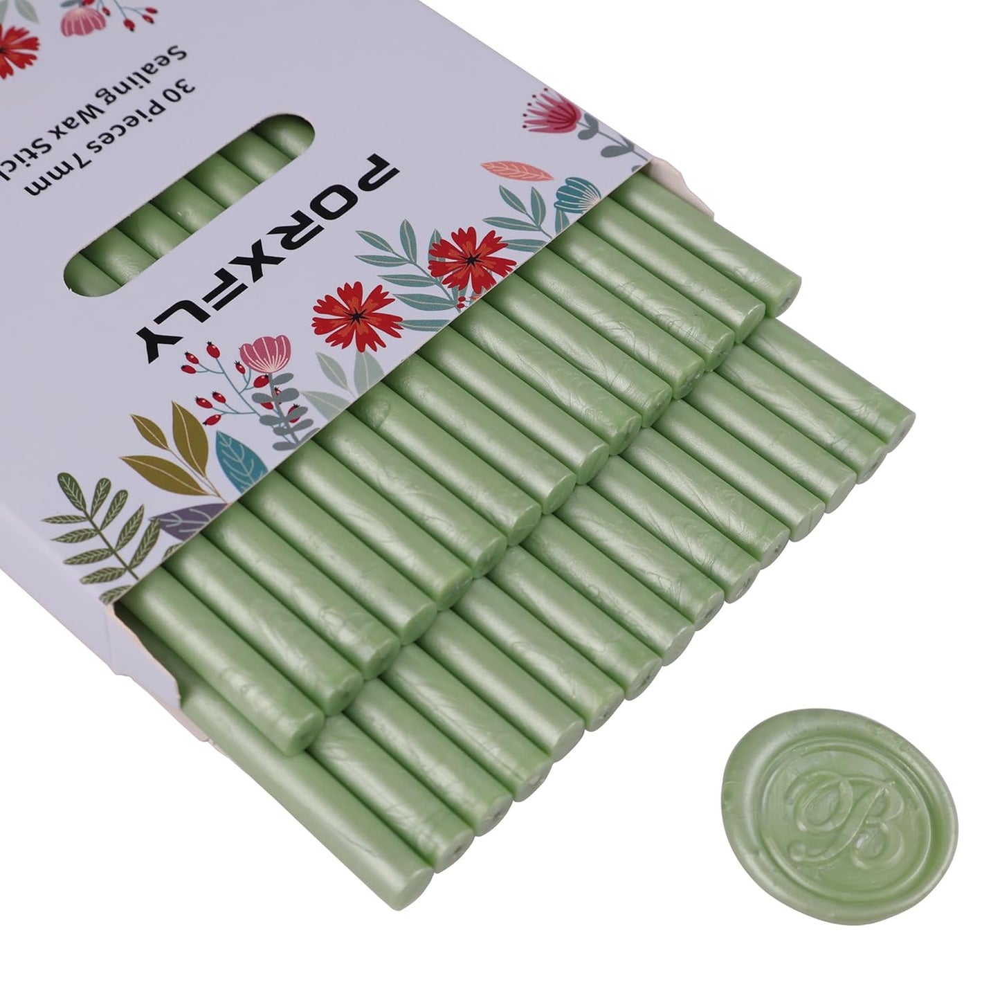 30 Pieces 7mm Sealing Wax Sticks for Glue Gun,PORXFLY Mini Wax Seal Sticks Great for Seals Stamp,Cards Envelopes,Wedding Invitations,Gift Wrapping,Wine Packages (Light Green)