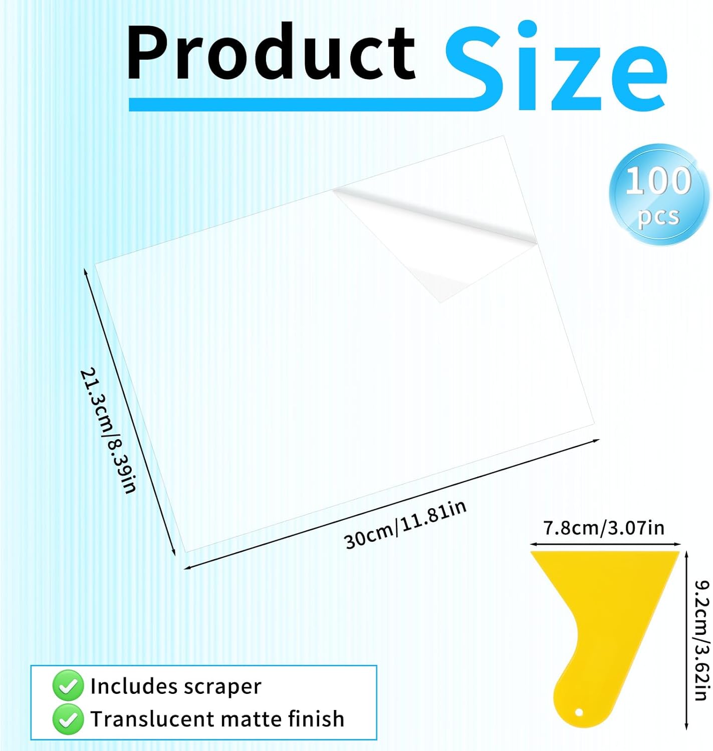 100 Pack Matte Self Adhesive Laminating Sheets, Clear Laminating Sheets Holographic Sticker Paper Clear Vinyl, Matte Finish Self Sealing Lamination Sheet, with Scraper, 8.38" x 11.8"