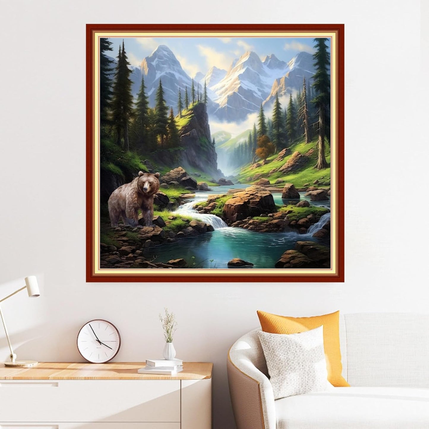 Disxvivy Cross Stitch Stamped Full Embroidery Kits DIY 11CT Cotton Thread Printed DIY Needlepoint Kits Craft Needlework Set Cross-Stitch Stamped Sets-Forest Bear 18x18 inch