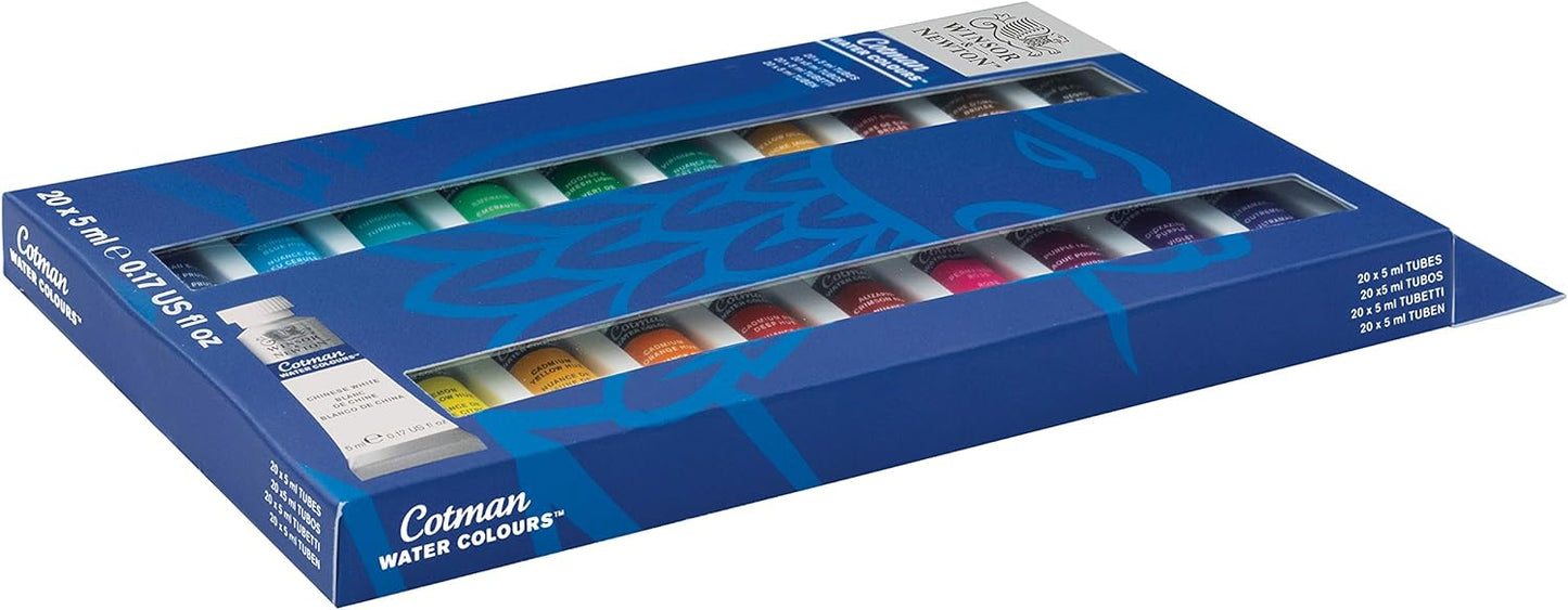 Winsor & Newton Cotman Watercolor Paint Set, 20 Colors, 5ml (0.17-oz) Tubes