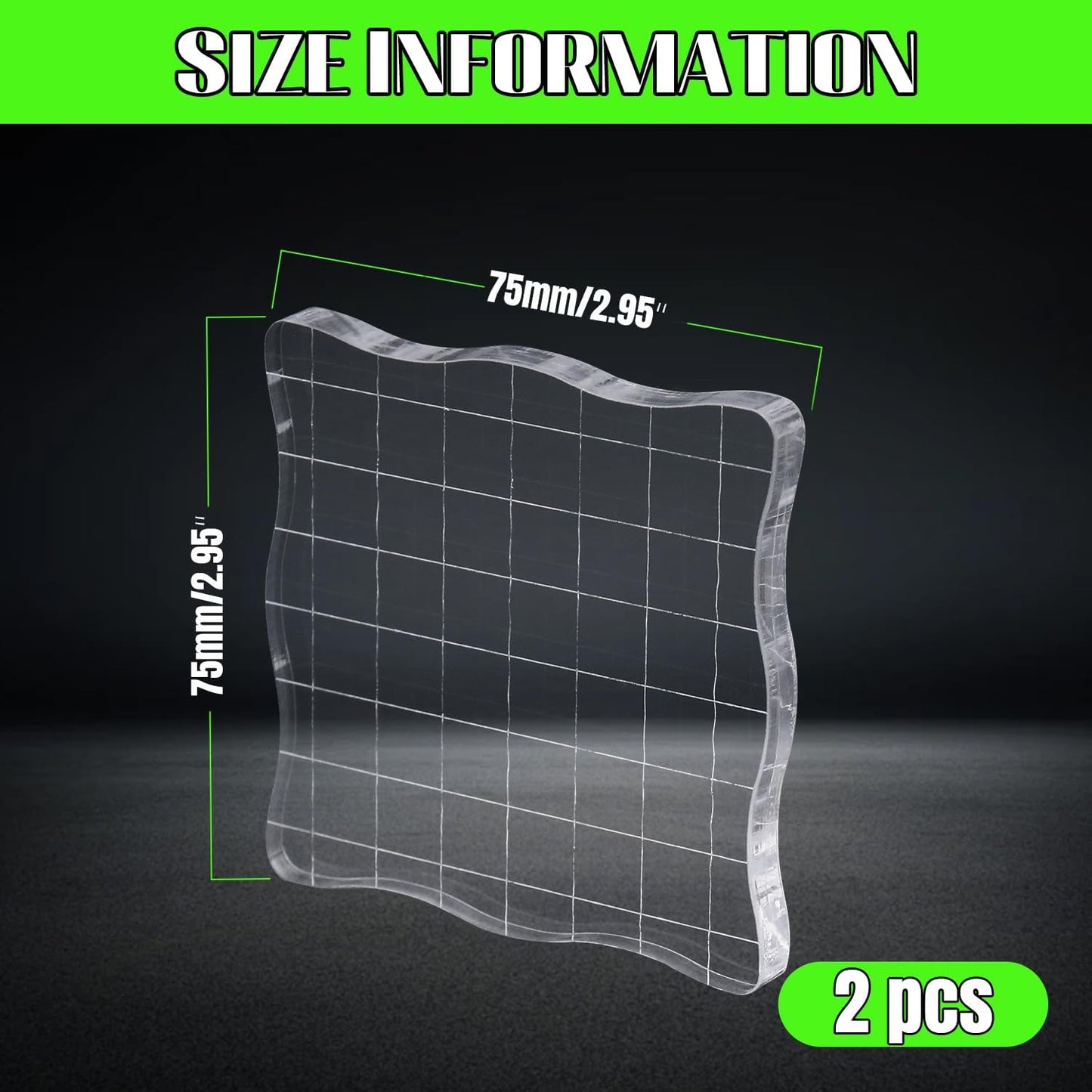 2Pcs Clear Stamp Blocks Set, 3 x 3 Inch Wave-Like Acrylic Blocks for Stamping With Grid Lines - Scrapbooking Crafts Tools