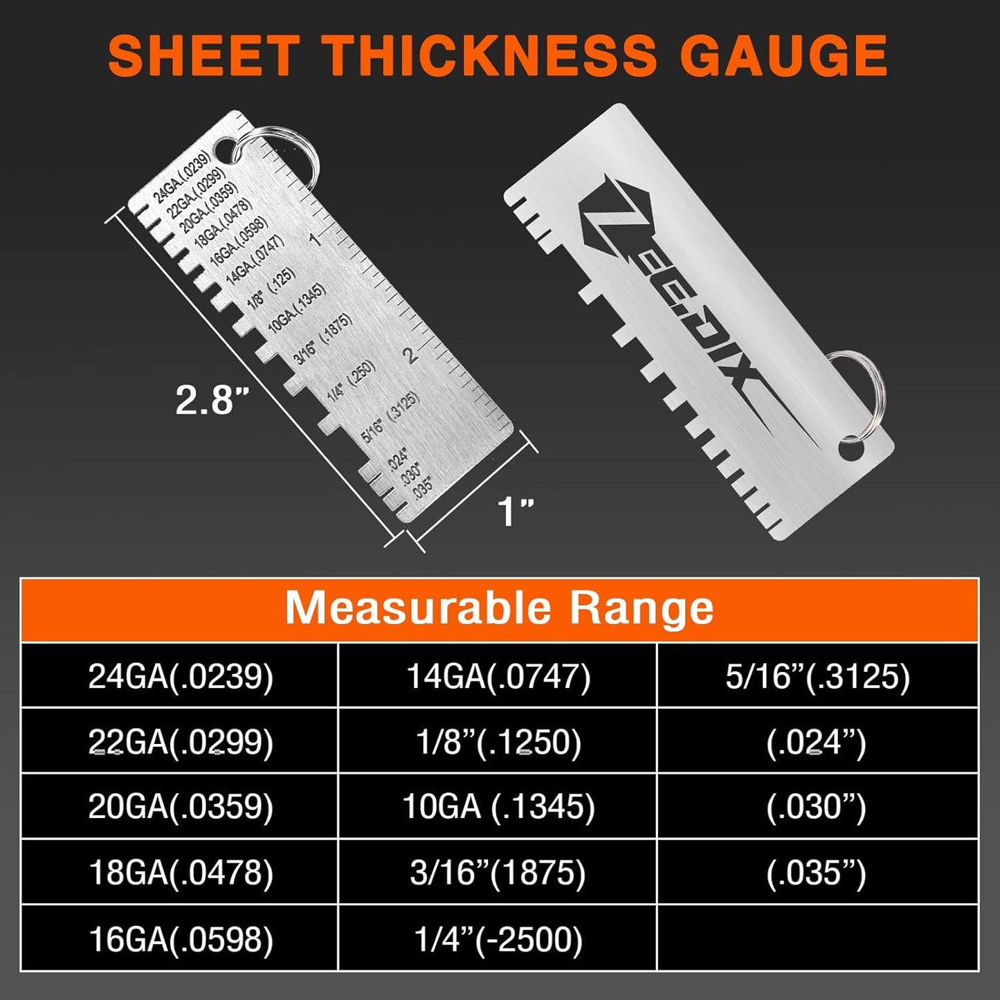 ZeeDix Wire Gauge Measuring Tool (2 Pcs) - Round Dual Sided Metal Sheet Gage & Metal Sheet Thickness Gauge, Stainless Sheet Wire Size Chart & Welding Measurement Tool