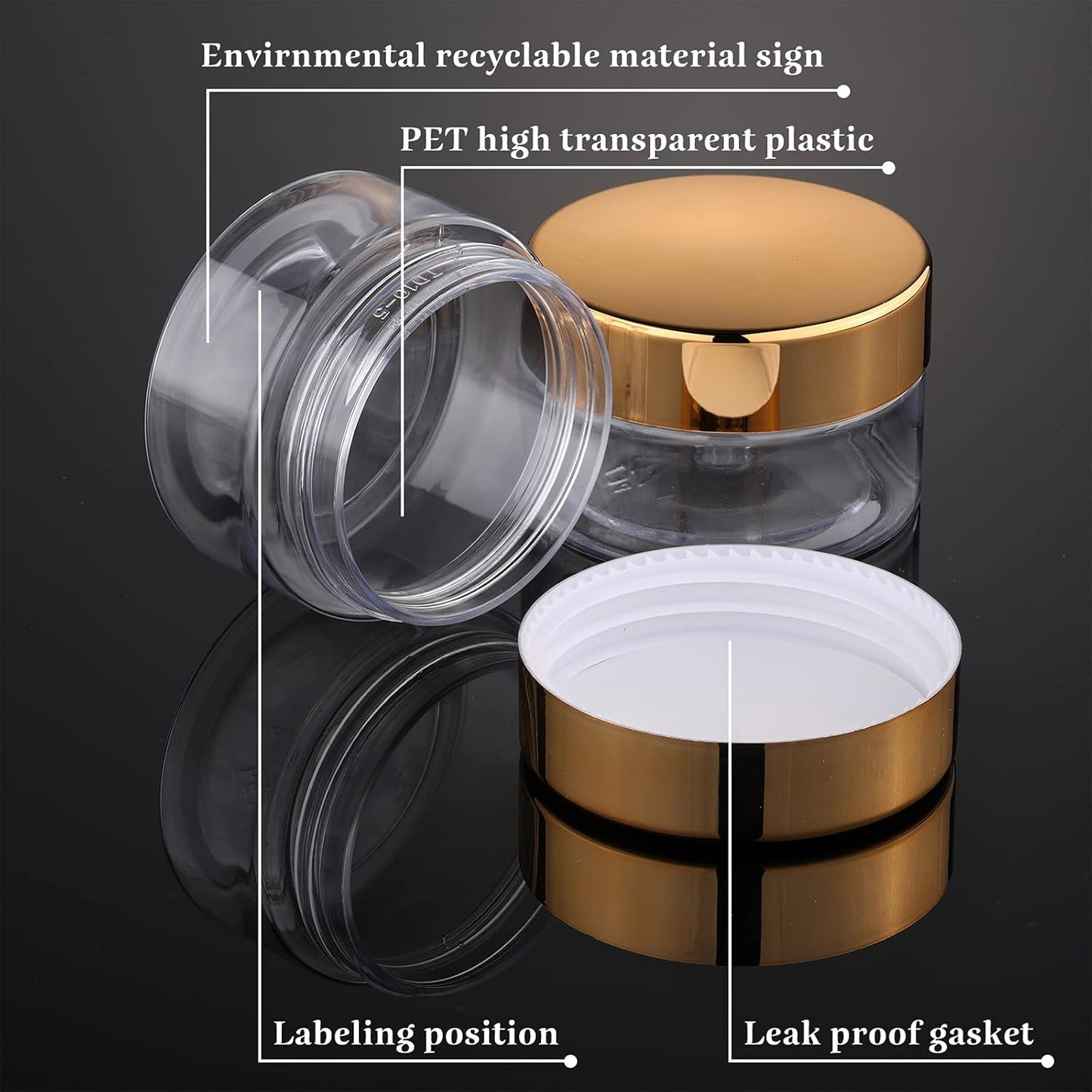 SATINIOR 12 Pack Plastic Container Jars with Lids Round Clear Travel Cosmetic Container Jars for Toiletries, Lotion, Cream, Ointments, Makeup, Rhinestone, Samples, Kitchen Storage(1 oz,Gold)