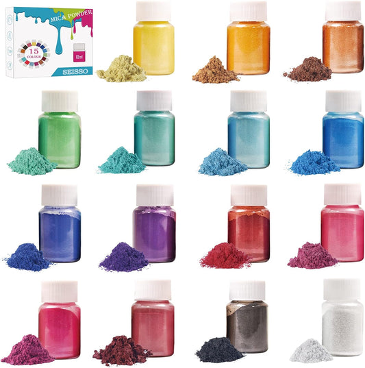 15 Bottles Slime & Candle Mica Powder, Resin Color Pigment, Epoxy Resin, Lip Gloss, Natural Powder Pigment