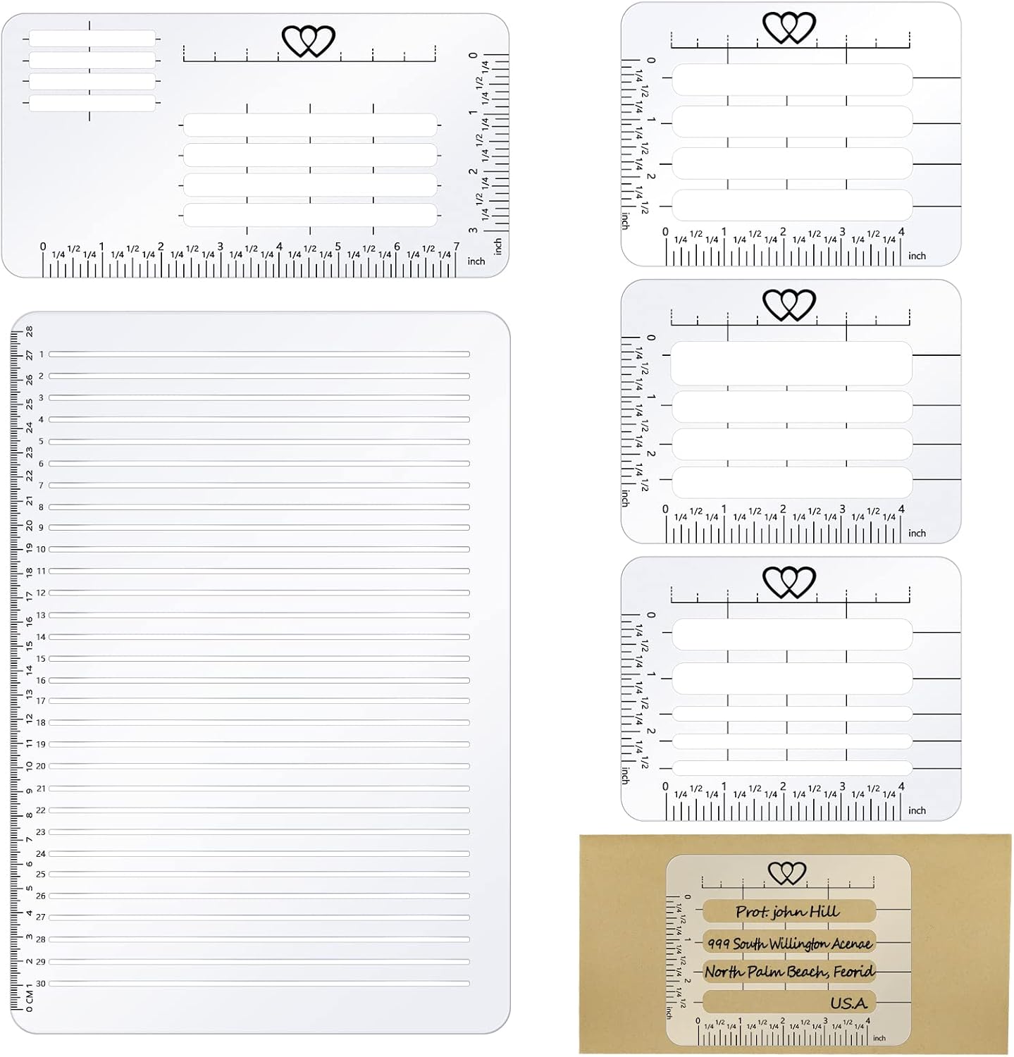 5 Pack Straight Line Stencil for Journaling and Envelope Addressing Guide Stencil Templates Set 11 Inch Scale Spacing Line Ruler Guide for Card Paper Journal Lettering Writing