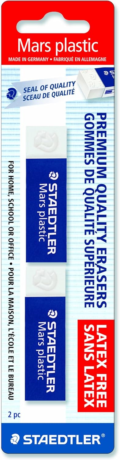 STAEDTLER Mars Plastic Vinyl Erasers (2-Pack), White Erasers for Clean & Precise Results - Latex-Free, Minimal Crumbling, Made in Germany