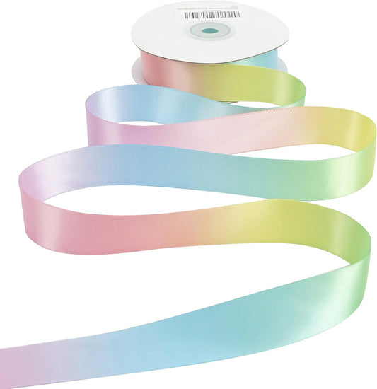 MEEDEE Pastel Rainbow Ribbon - Satin, 1 inch, 25 Yards - Perfect for Gift Wrapping, Wedding, Pride, Party & Birthday Decorations