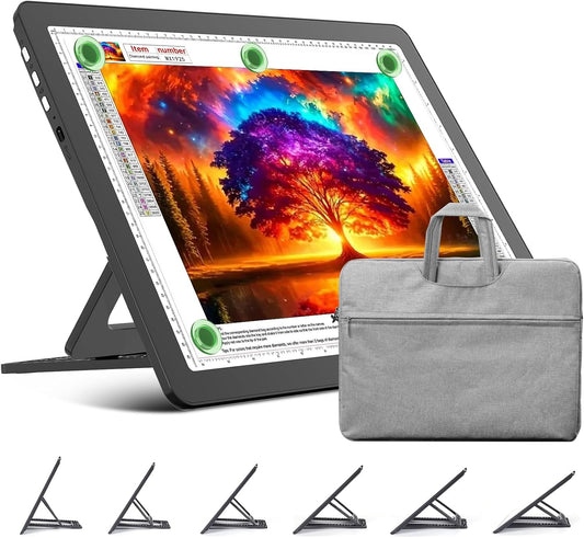 TOHETO Rechargeable A3 Light Board with Stand, Bag, Super Bright Magnetic Light Pad with Side Buttons, Wireless Light Box for Tracing and Drawing, Cordless Light Table for Diamond Painting, Sketching