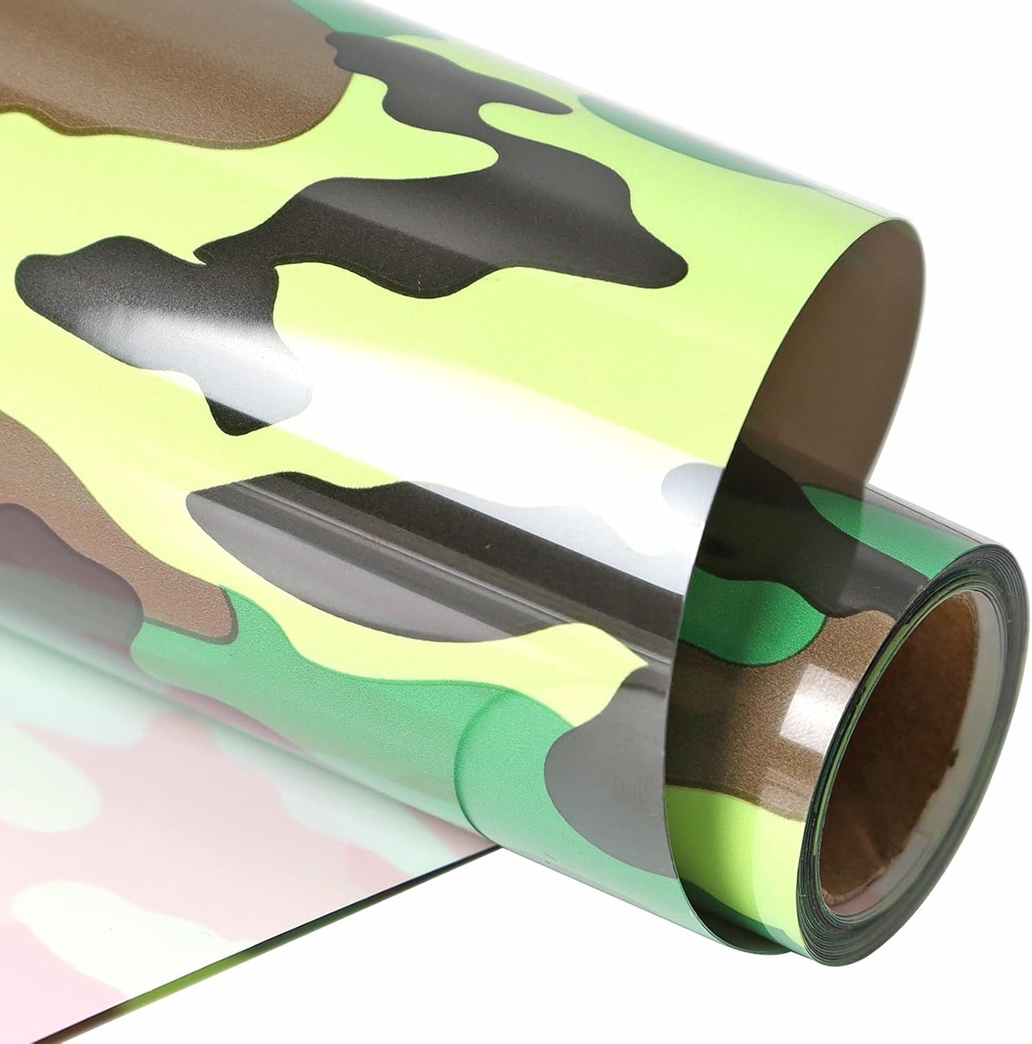 Guangyintong Camouflage Green Heat Transfer Vinyl HTV Rolls, 12" x 8ft PU Iron on Vinyl for T-Shirts, Stretchy Thin Soft HTV for All Cutter Machines, Easy to Cut & Weed