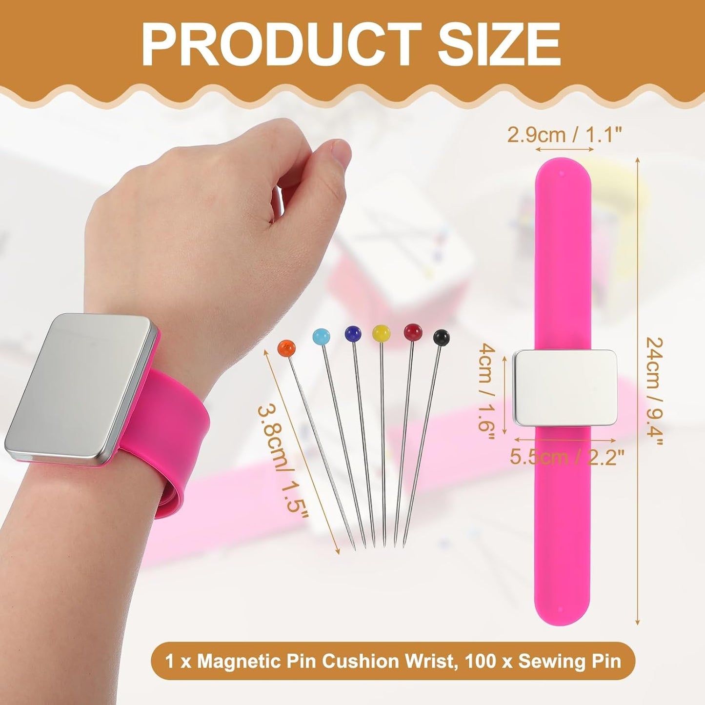 PATIKIL Magnetic Wrist Pin Cushions for Sewing, Magnetic Pin Cushion Magnetic Wrist Gel Band Holder Wristband Pincushion with Pins for Sewing Braiding Quilting Hair Clips, Rose Red