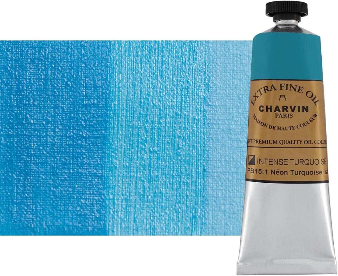 Charvin Extra Fine Oil Paint, Intense Turquoise 60 ml - Triple-Milled, Rich Texture, Poppy Oil-Based, Light-Fast, Handmade, Archival Quality