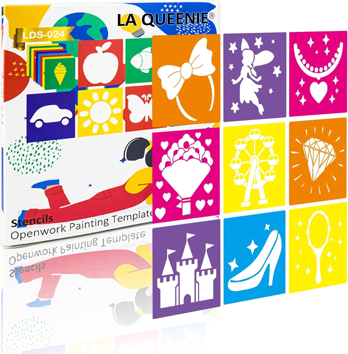 24 Pieces Stencils for Kids,Large Drawing Stencils Chalk Template,8 Inches Washable Shape Template Kit for Crafts,Painting Drawing for Kids Toddlers Preschool(Princess, 8 inch)