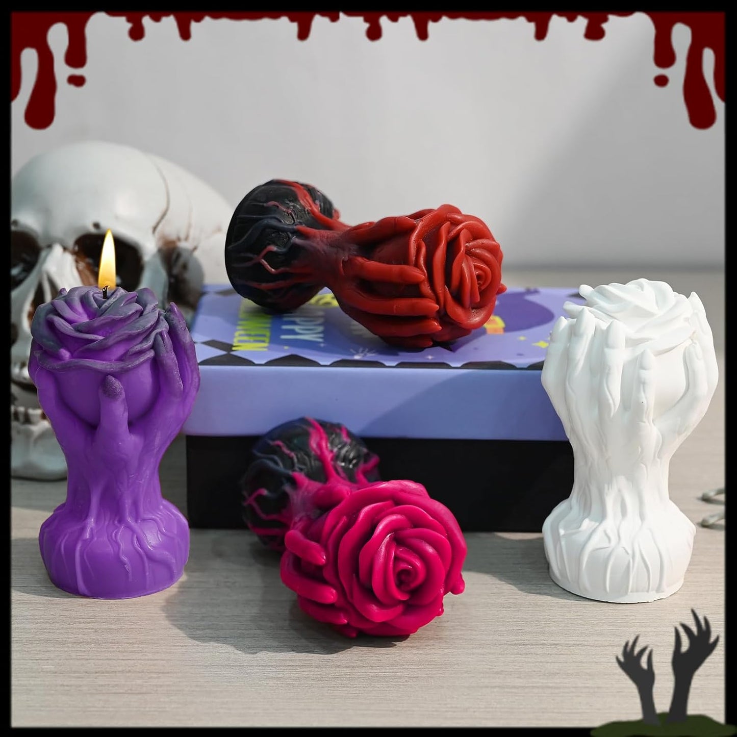 Hand Holding Rose Candle Mold, 3D Flower Silicone Mold for Candles Pillar Wax Plaster Epoxy Resin Craft Casting Gothic Home Décor Halloween Anniversary Birthday Handmade Gift