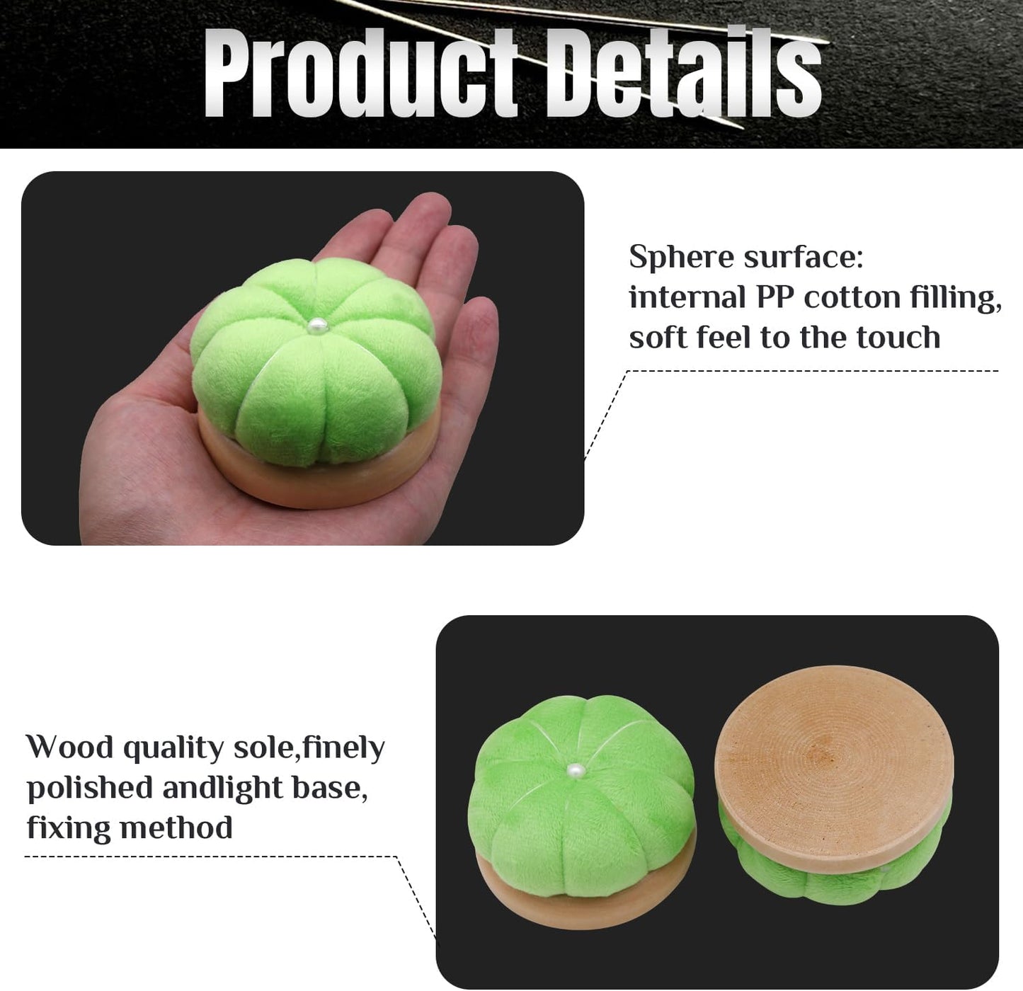 Uxney Pin Cushion,Wooden Sewing Pin Cushion Pincushion Needle Cushion for Sewing Quilting Needlework DIY Crafts(Green,2 PCS)