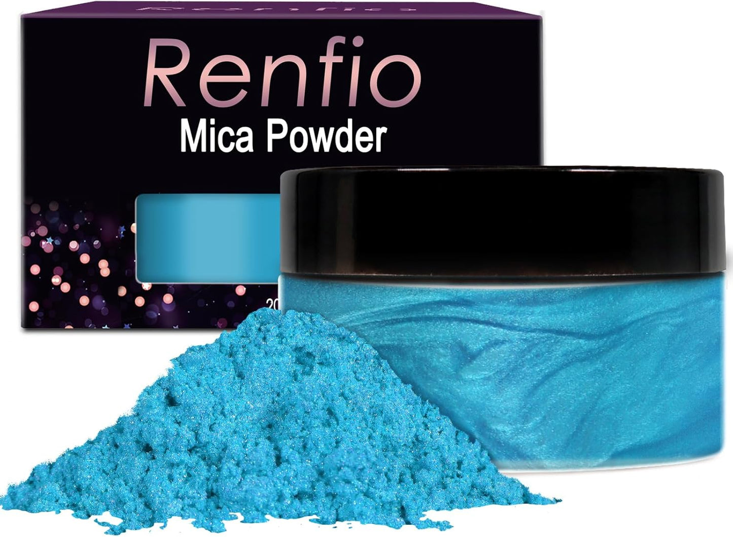 Renfio 100g Mica Powder Pigment, Metallic Natural Dye Mineral Pearl Shimmer Epoxy Resin Dye for Painting Soap Making Slime Bath Bombs 3.5 Oz - Atomic Blue